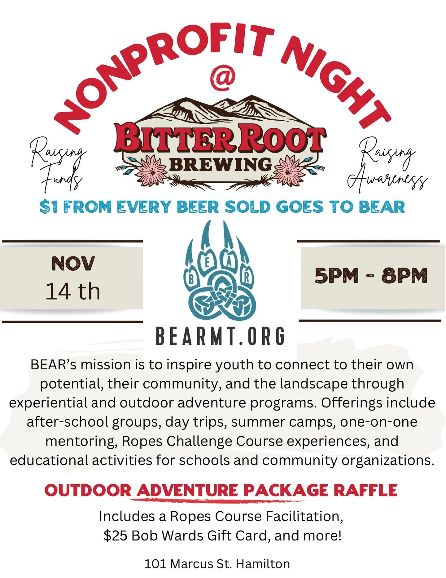 Come down tonight and help us support BEAR! There&rsquo;s nothing more important than connecting youth to the outdoors at an early age and that&rsquo;s what they are all about!
.
.
.
#getoutside #nonprofit #supportlocal #hamtownsfinest #drinklocalbee