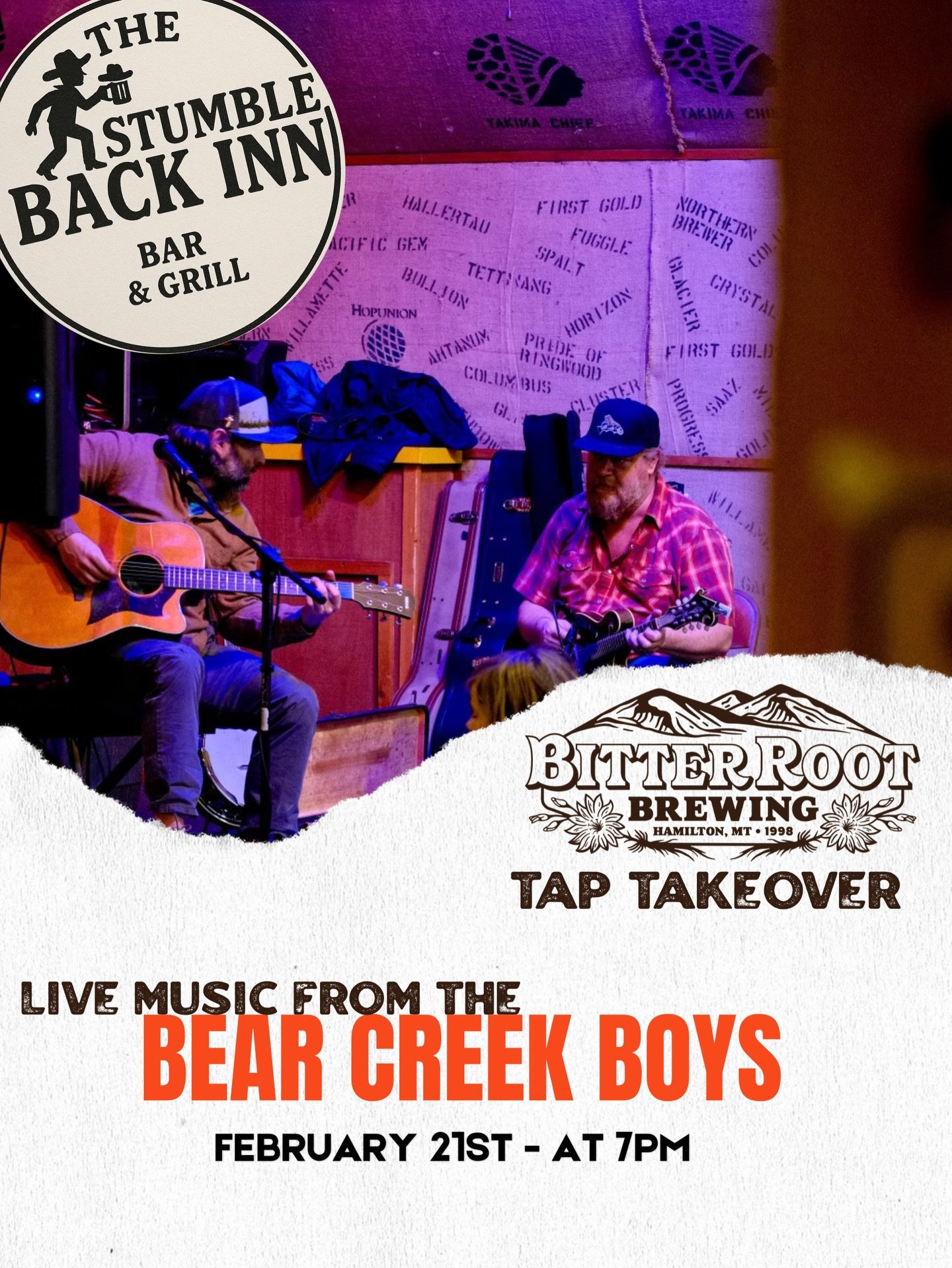 Come boogie down with the Bear Creek Boys at the Stumble Back Inn on Saturday in Victor! 

We&rsquo;ll have multiple draft beers and canned options available. 
.
.
.
#bearcreekboys #stumblebackinn #hamtownsfinest #taptakeover #boogiedown