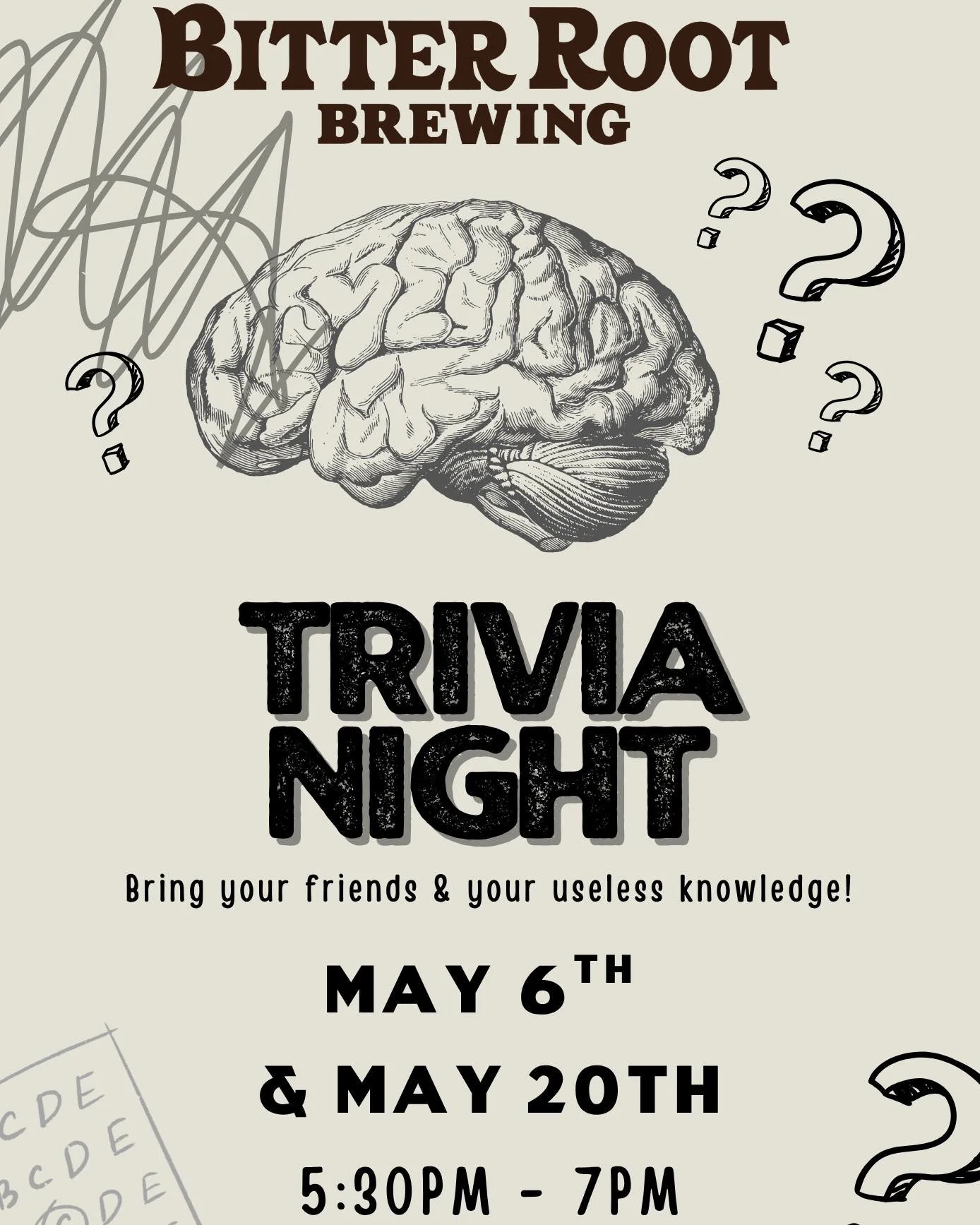 Think you&rsquo;ve got useless knowledge stored up in that brain of yours? Perfect &mdash; we reward that kind of thing. 🧠🍻

Trivia Night is going down at the brewery! Grab your team, grab a pint, and come prove you&rsquo;re the biggest nerd in the