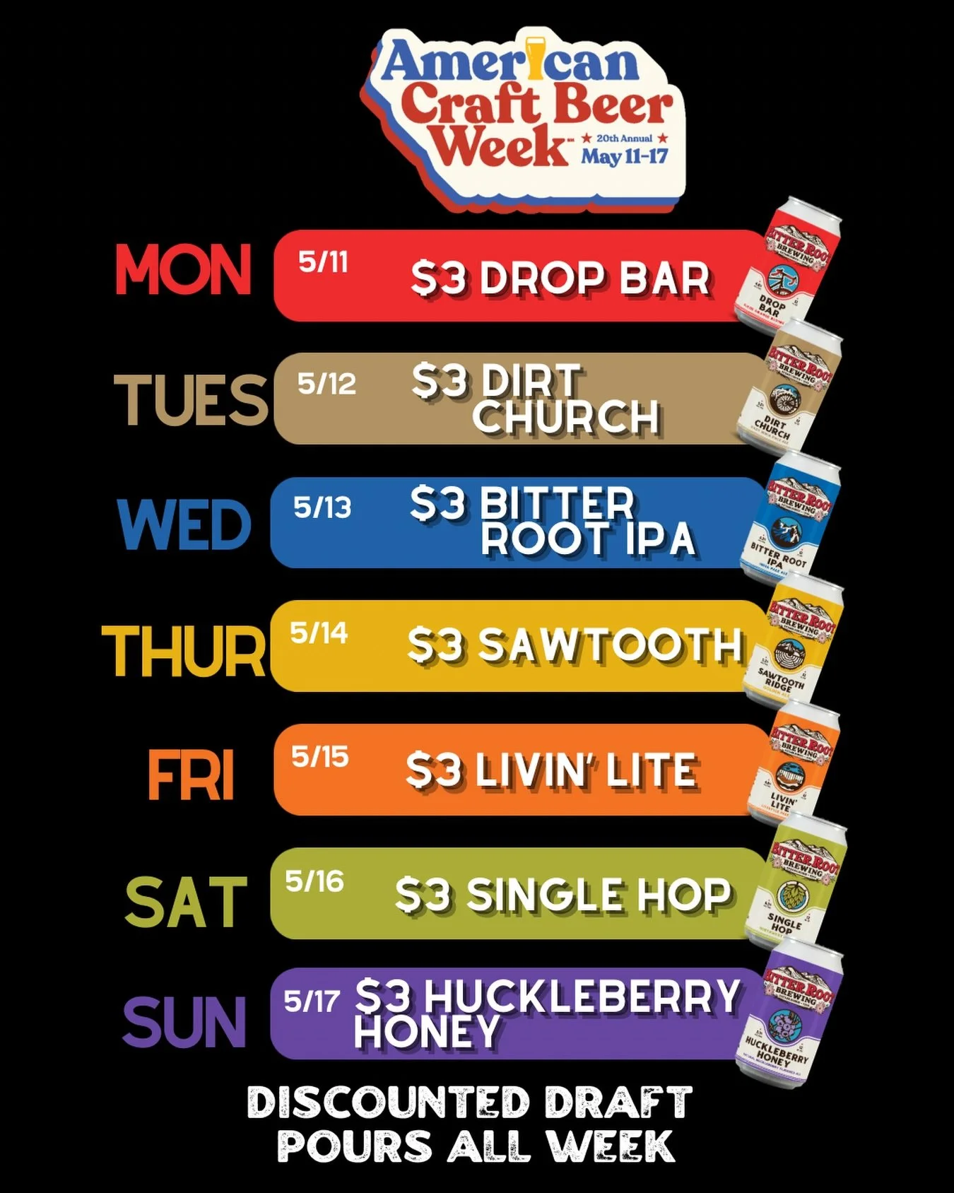 American Craft Beer week is finally here! Celebrating all week with discounted beers every day! 

What&rsquo;s your flavor?!
.
.
.
#hamtownusa #americancraftbeerweek #montanabeer #hammertown #drinklocalbeer
