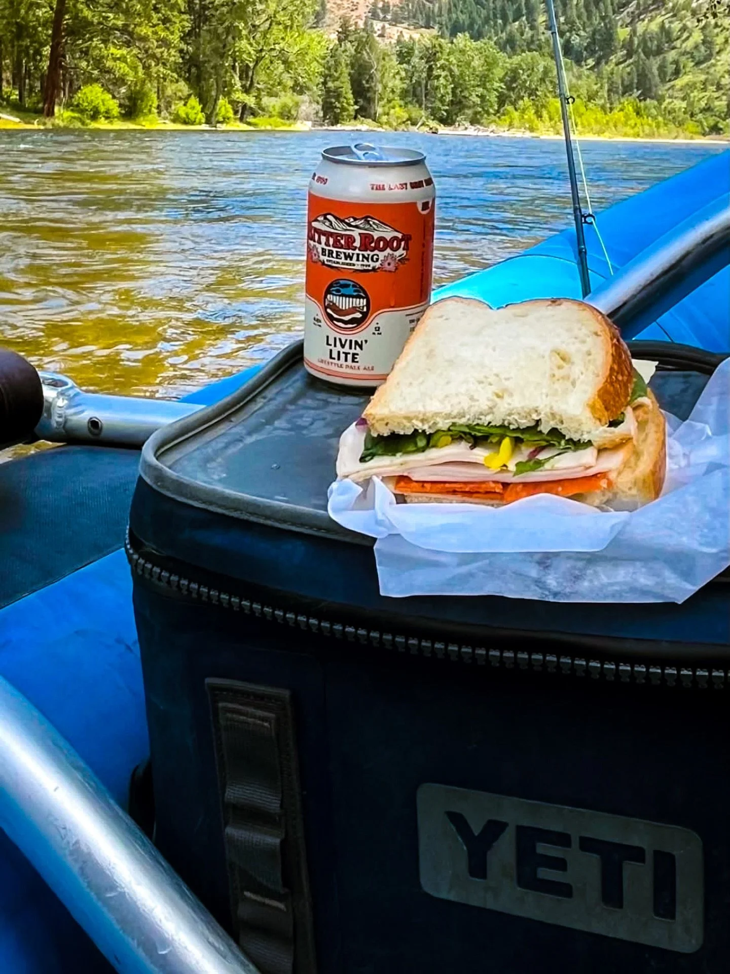 Sando and a Livin&rsquo; Lite to pair&hellip; name a better lunch combo. We&rsquo;ll wait! 
.
.
.
#riverlunch #brandambassador #prostaff #getouside