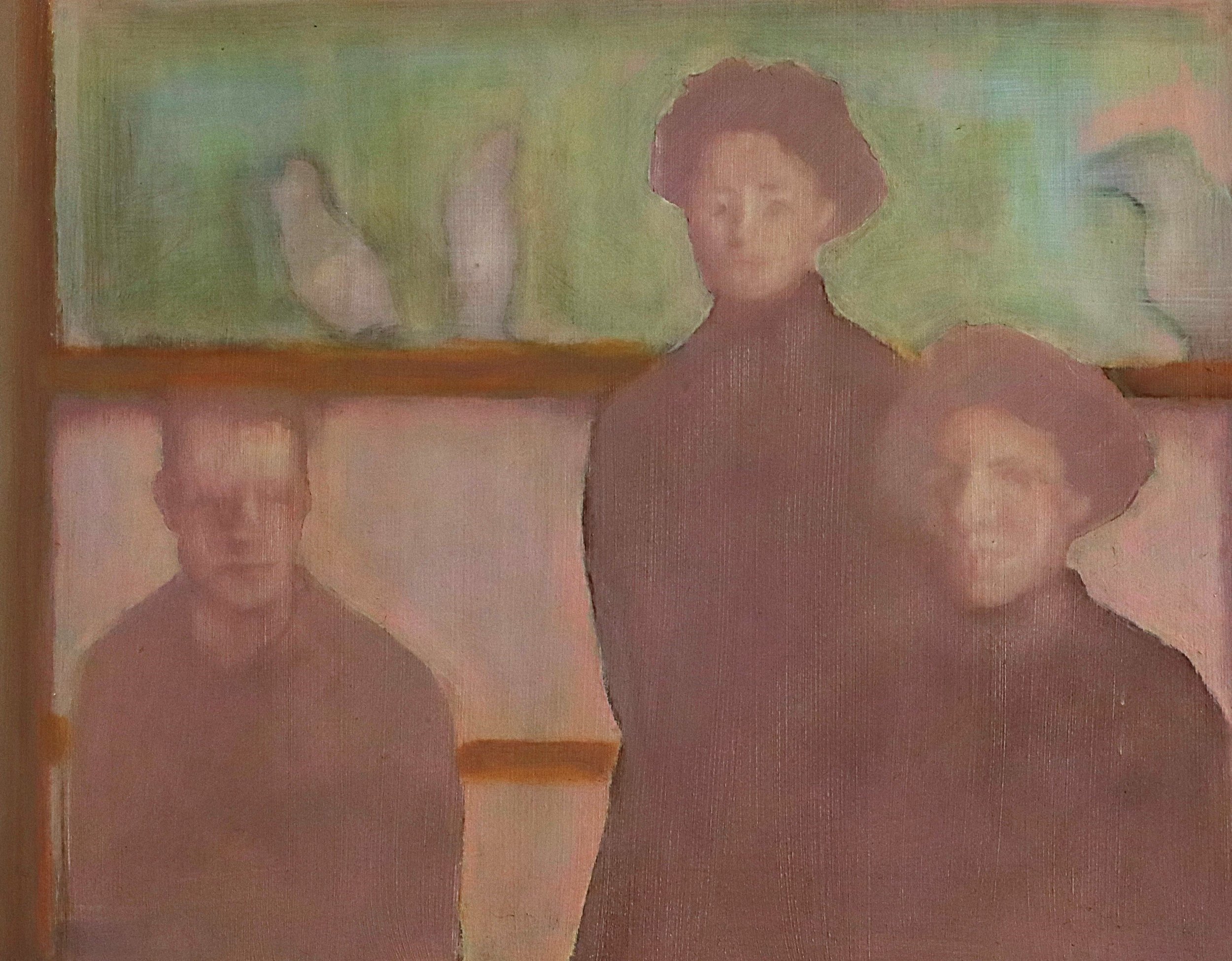 Three Ornithologists, (2025), oil on paper.
