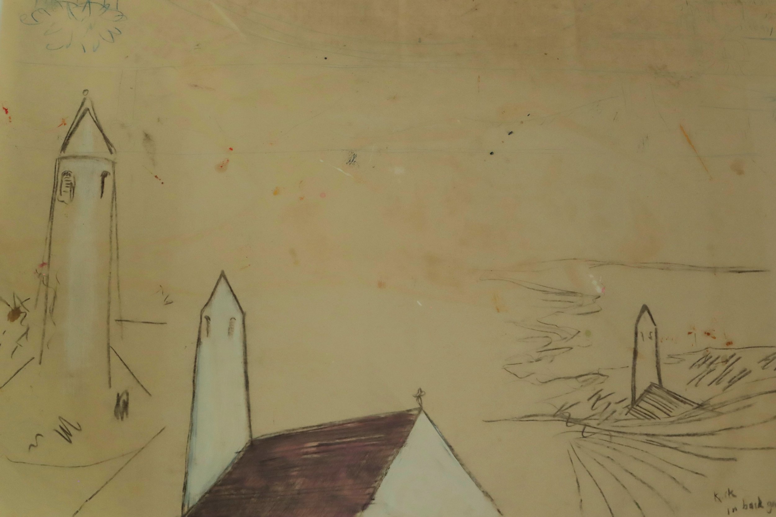 Dervaig, three times (2025), oil and charcoal on newsprint, 22 x 28 inches.