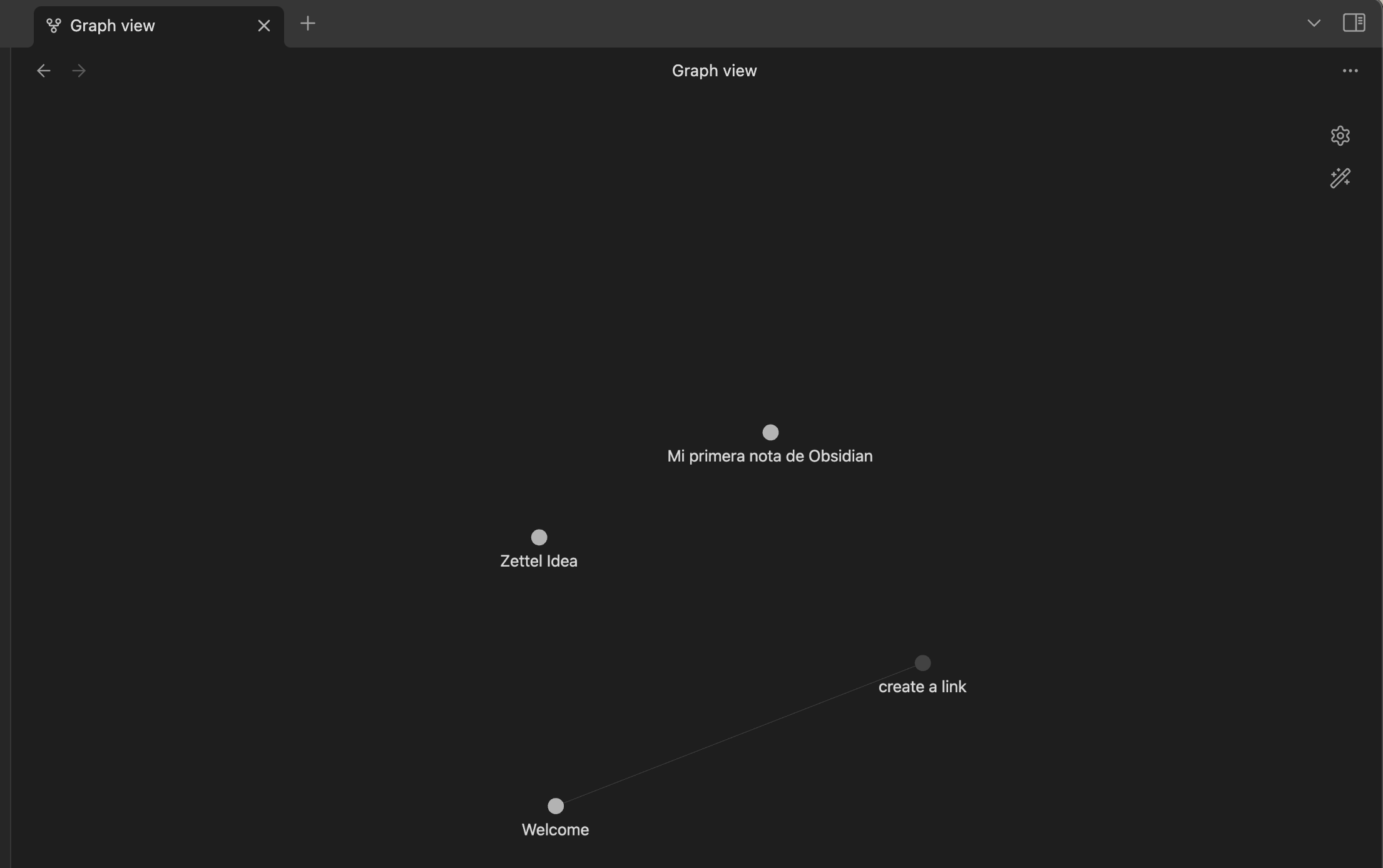 Vista Primera Nota en Obsidian sin utilizar vínculos en el Graph View