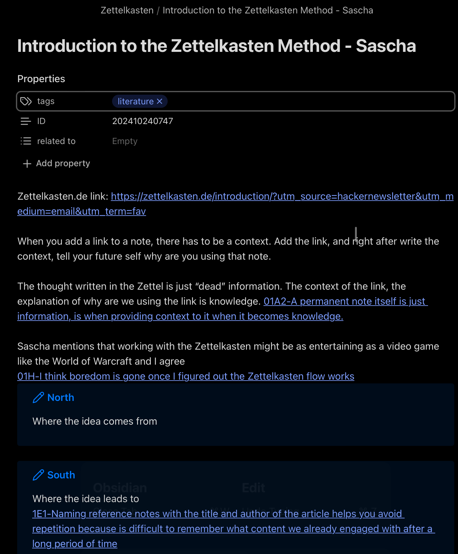 Ejemplo de toma nota de literatura de Método Zettelkasten