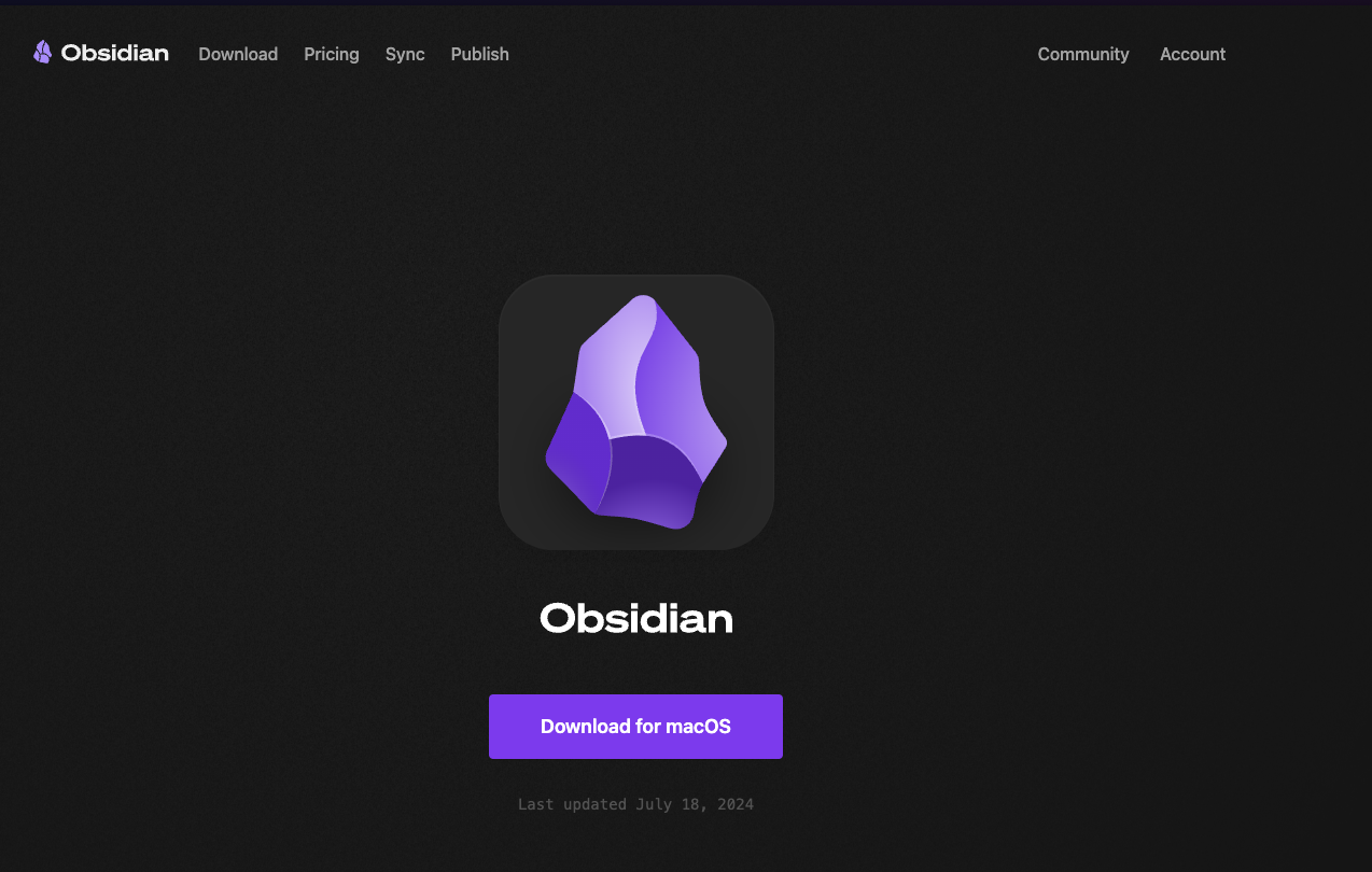 Página de descarga de Obsidian para iOS