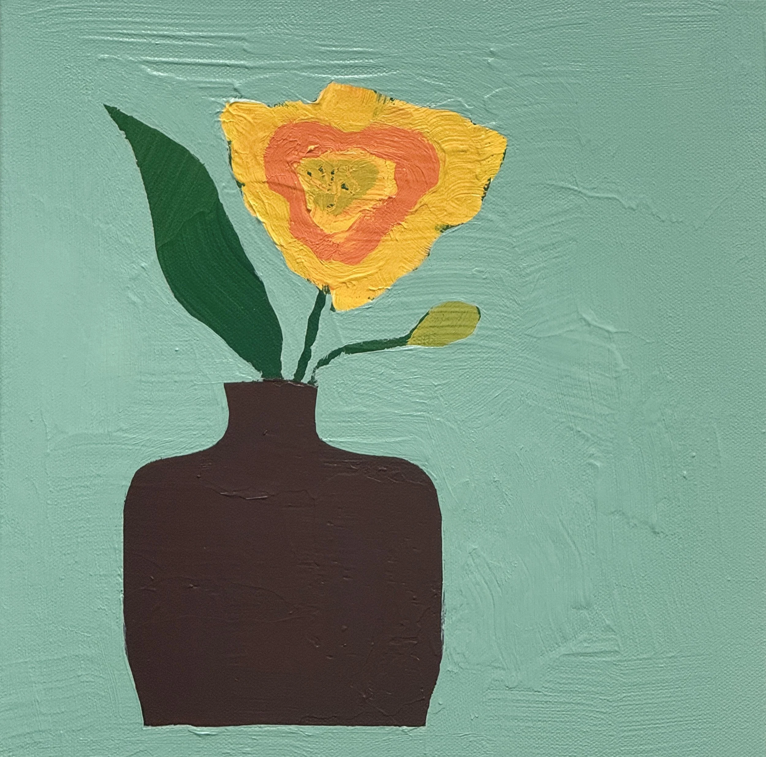 dark vessel with day lily, 12x12