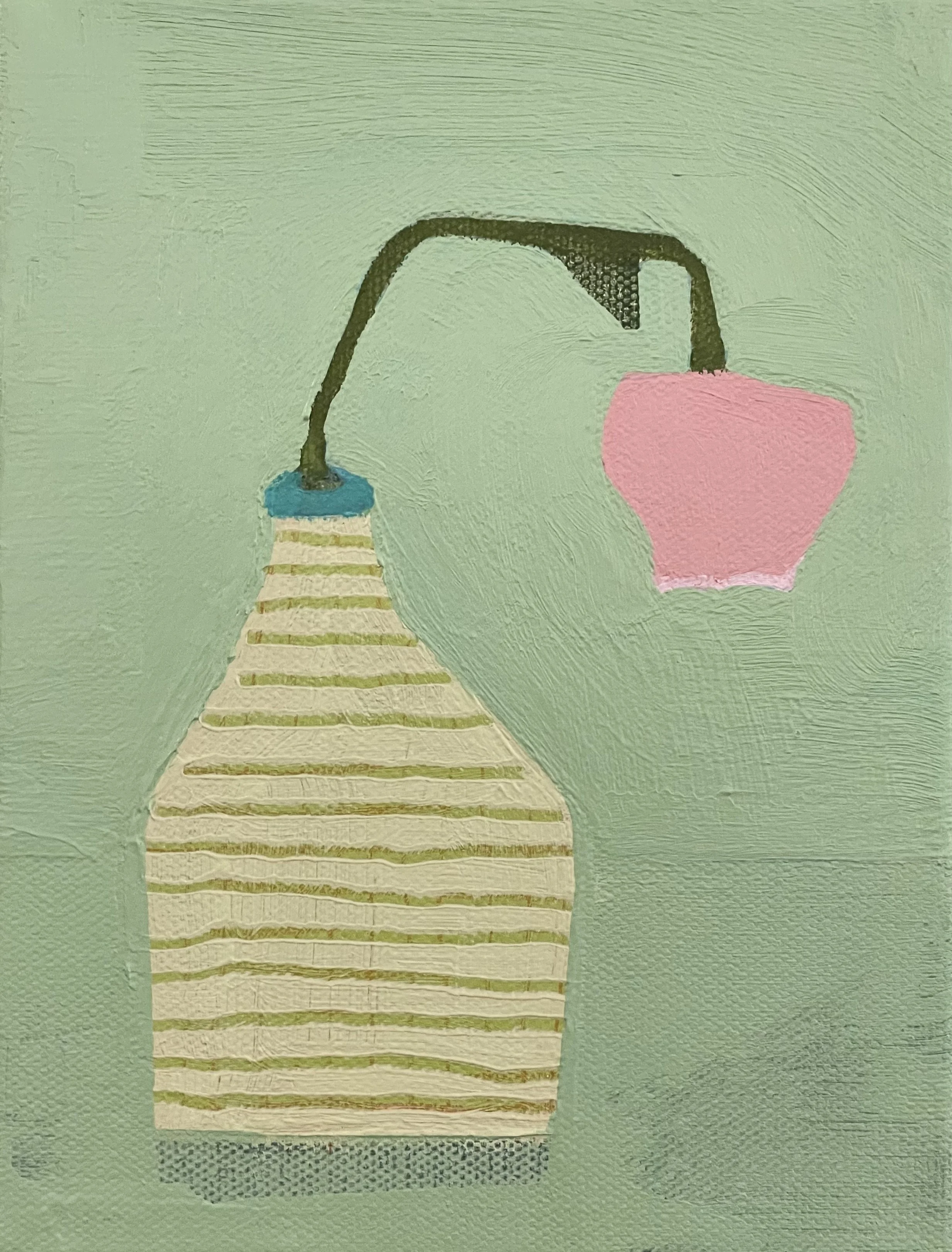 striped vessel with pink canterbury bell flower, 8x6