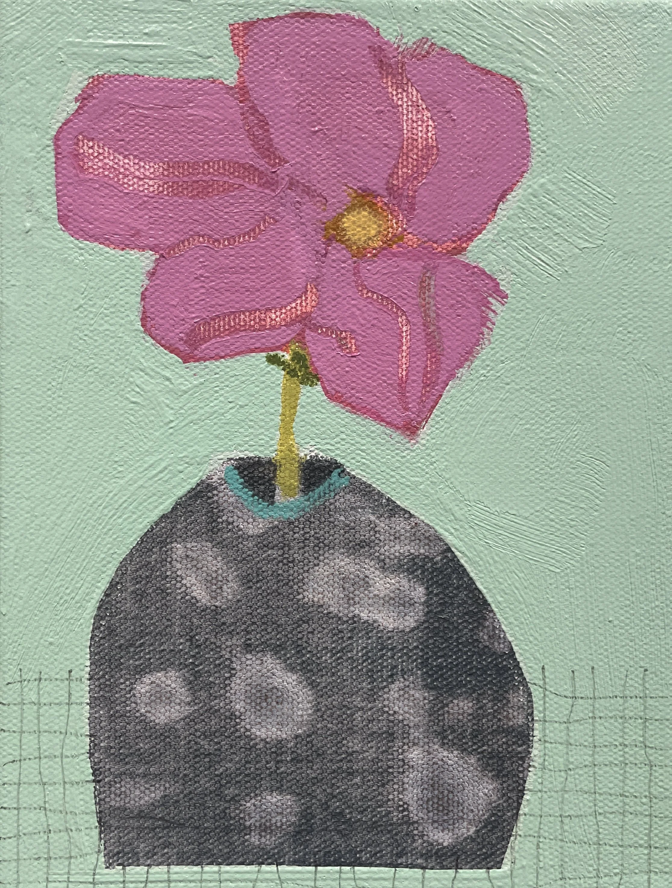 stone vessel with beach rose, 8x6