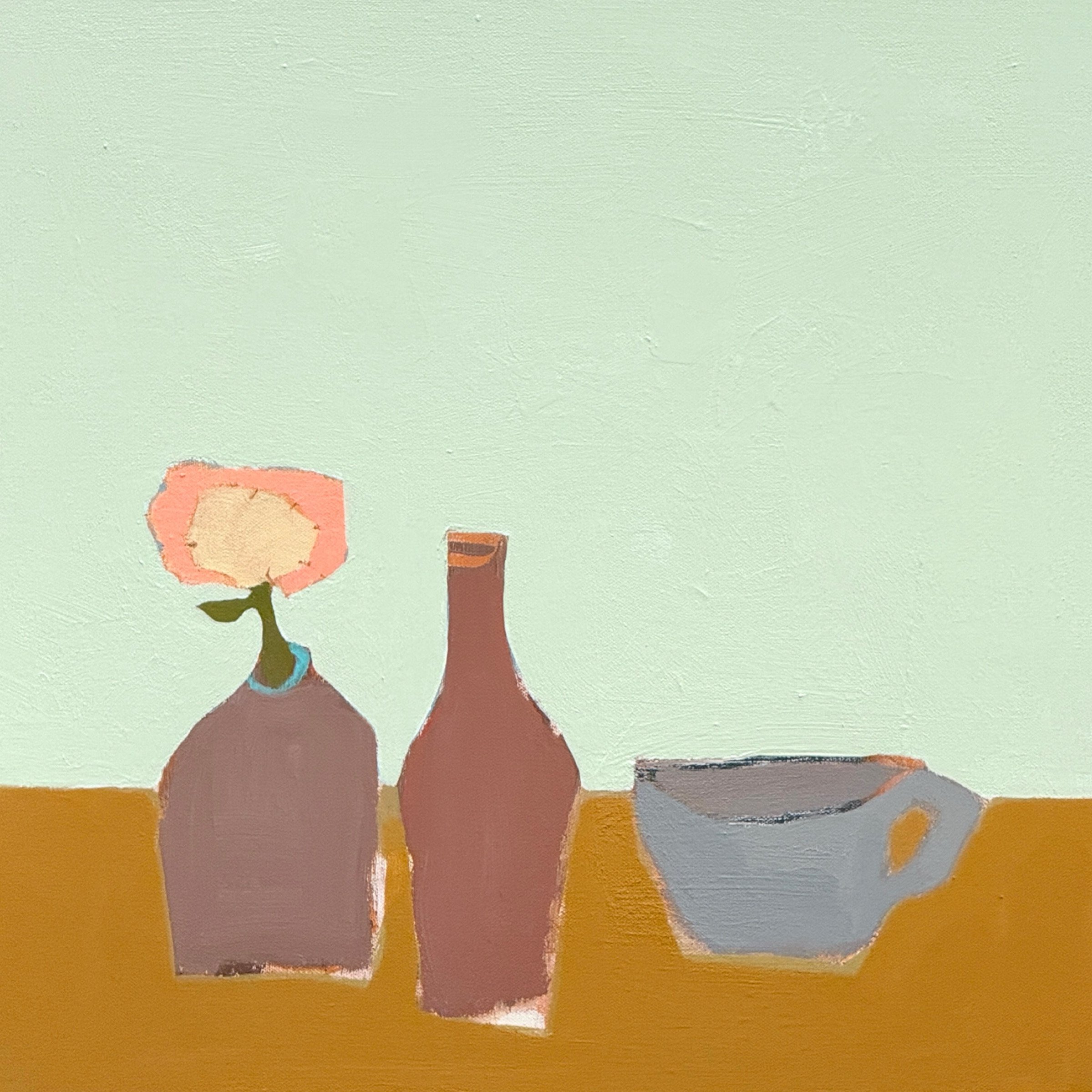 clay vessels and a wildflower, 20x20