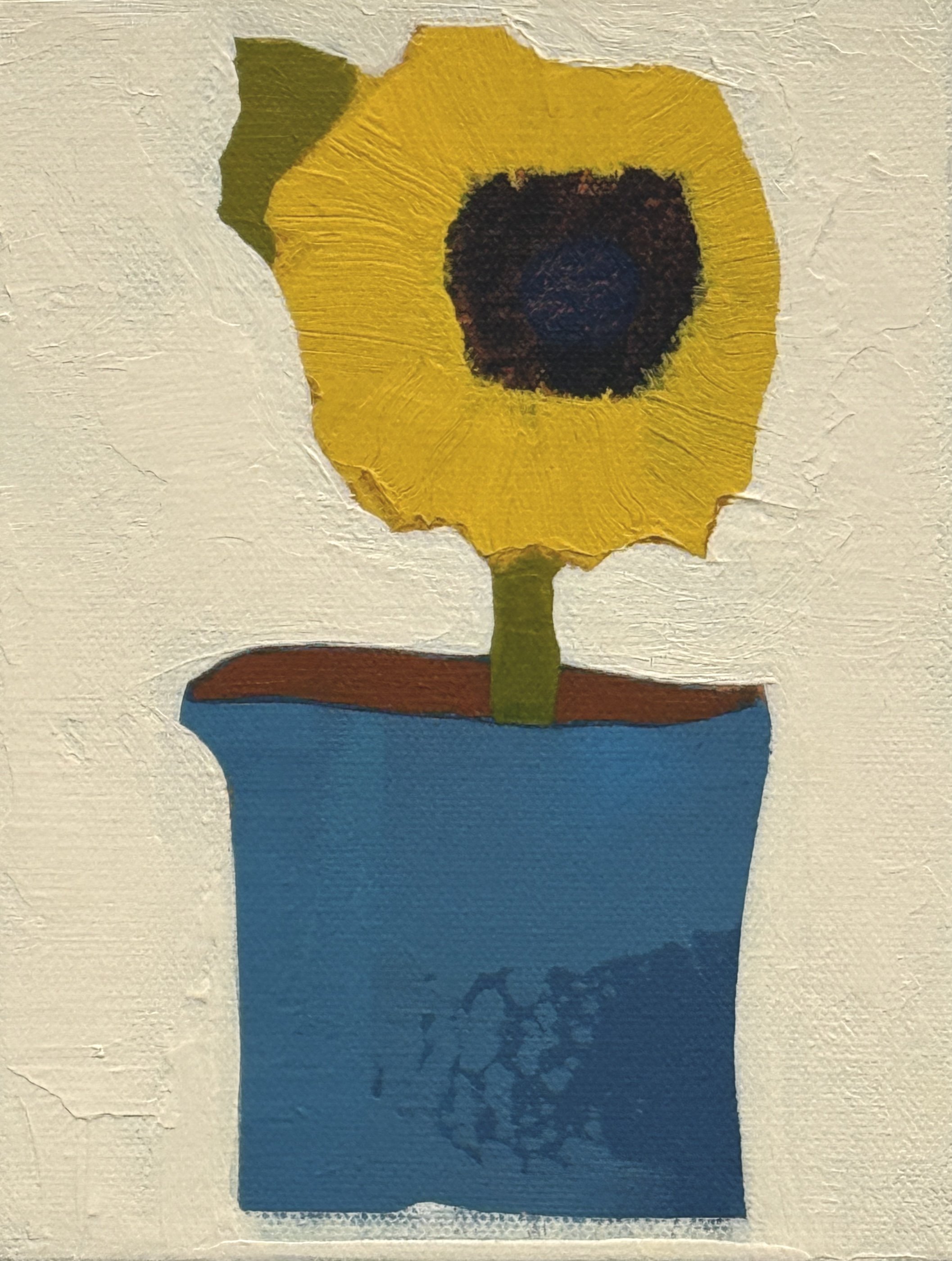 pottery with sunflower stem, 8x6