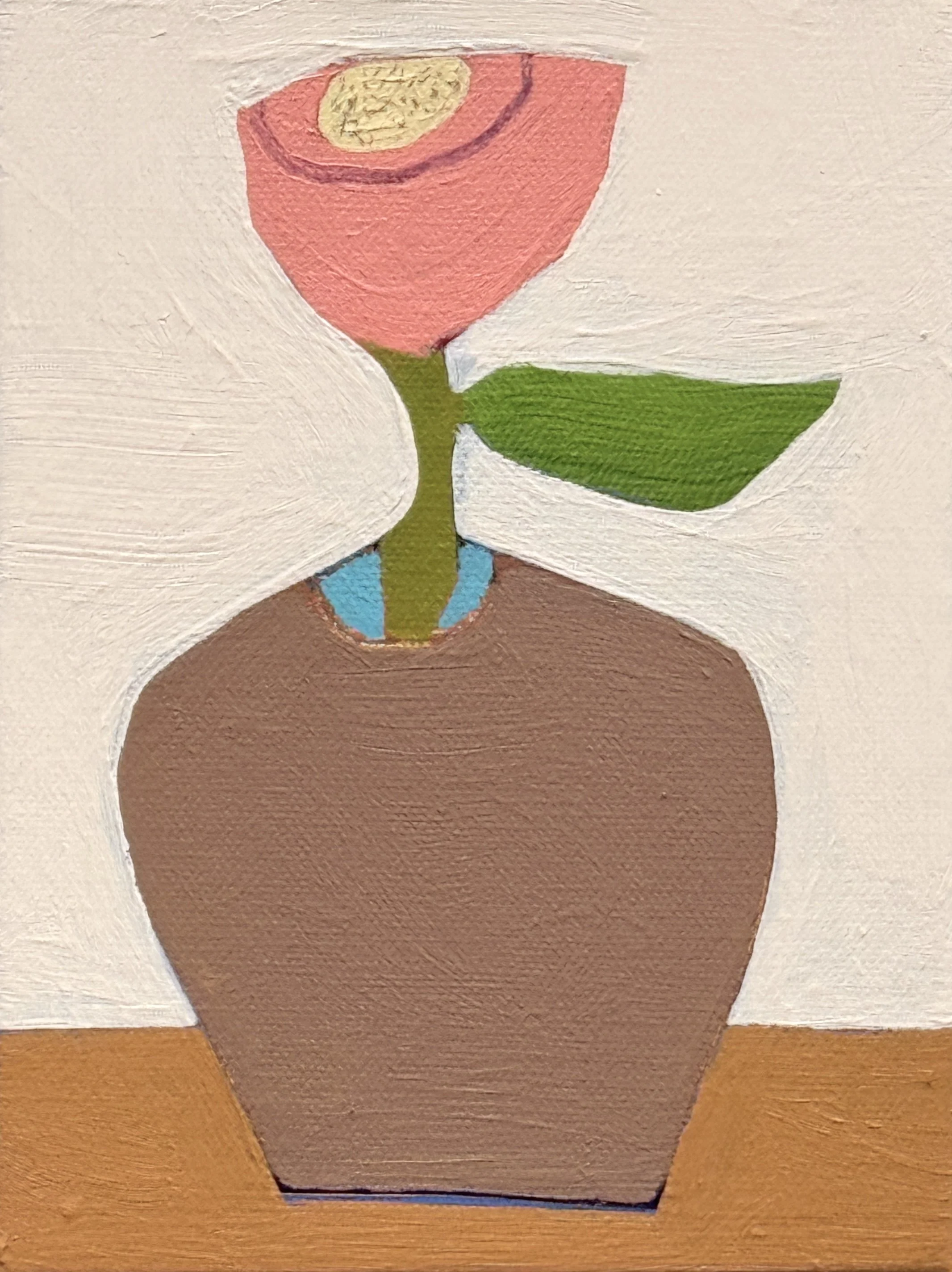 clay pot with a single flower, 8x6