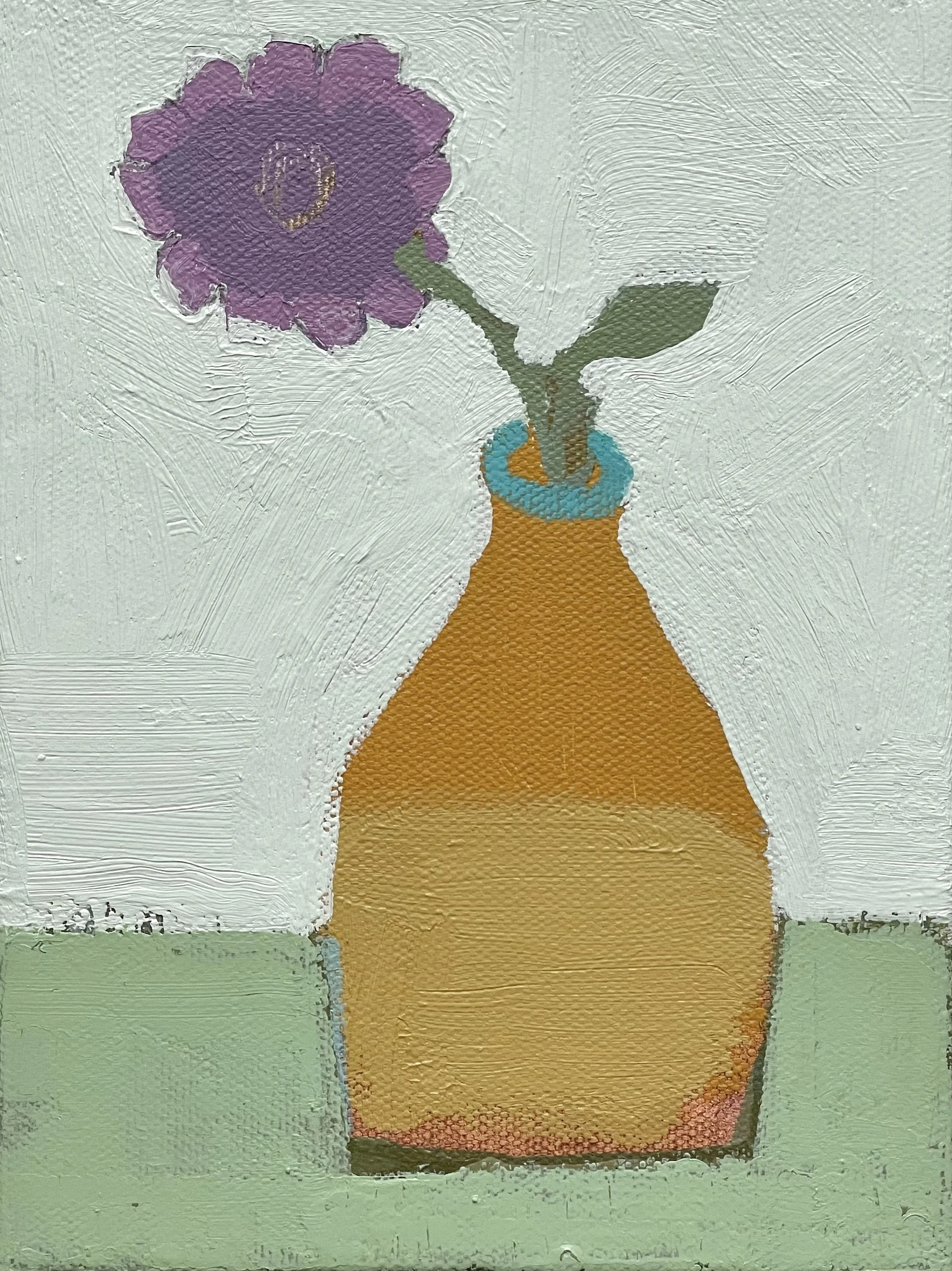 vintage vessel with violet flower, 8x6, (sold)