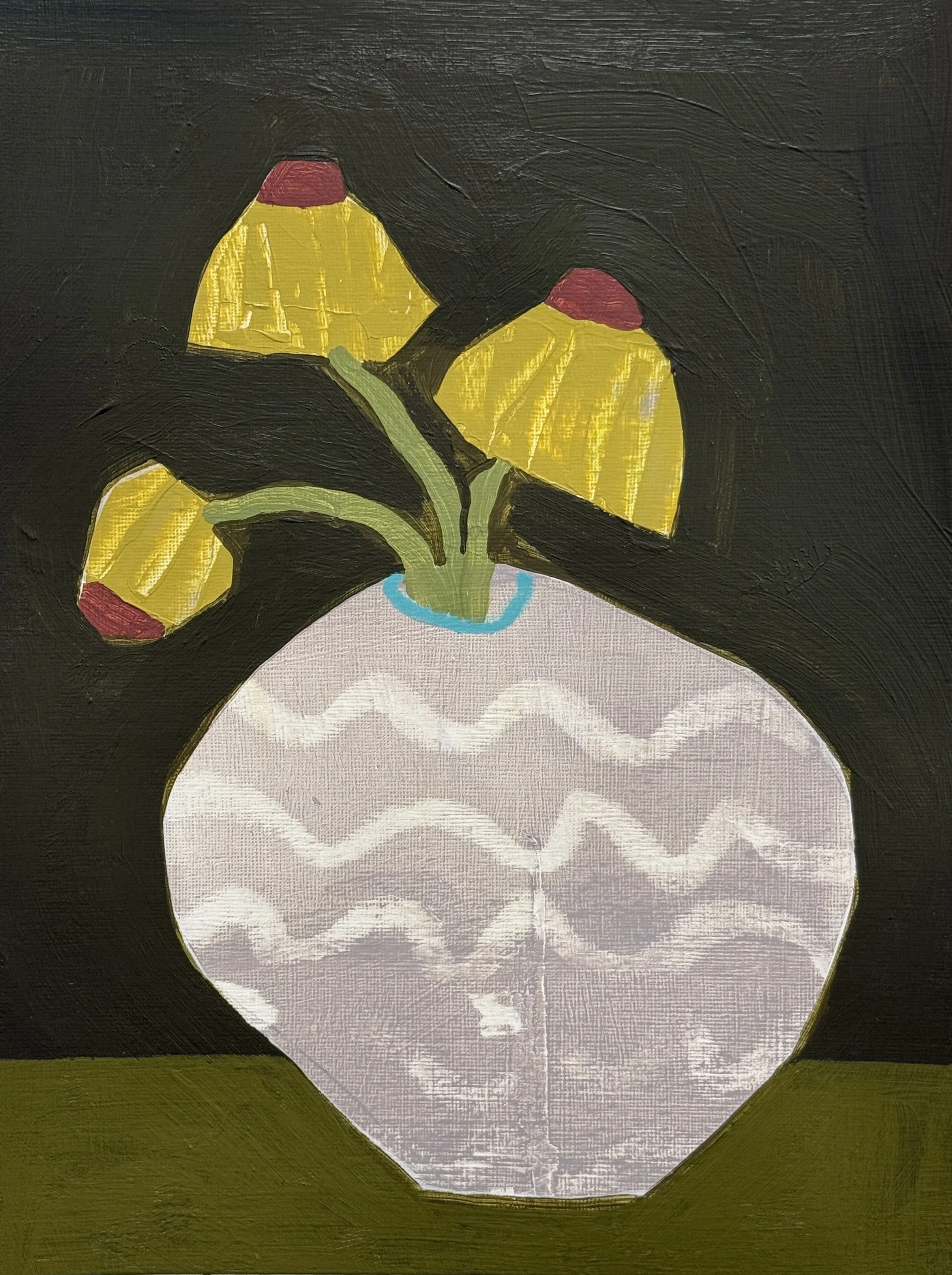 patterned vessel and cone flowers, 12x12