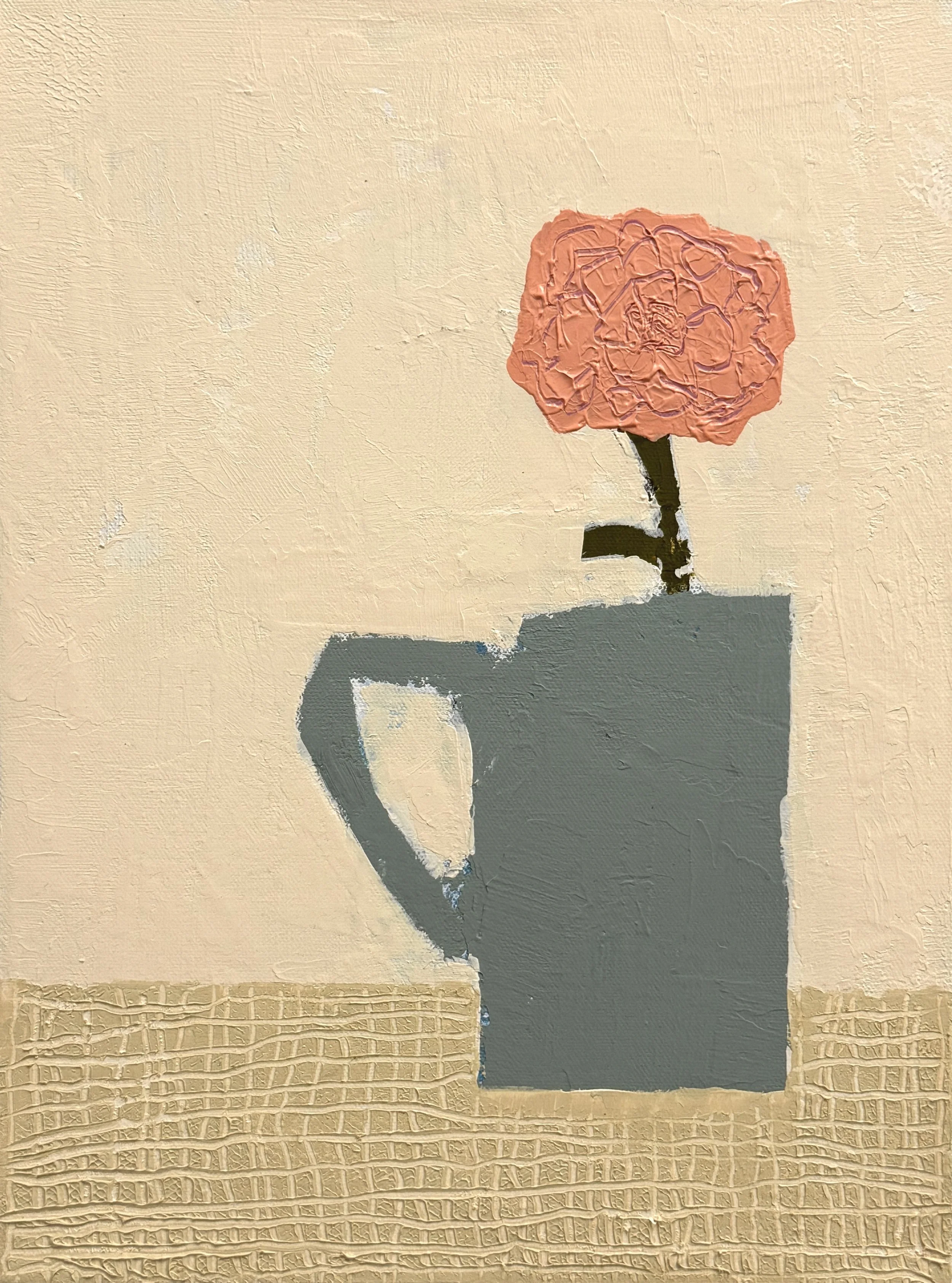 clay pitcher with flower, 16x12