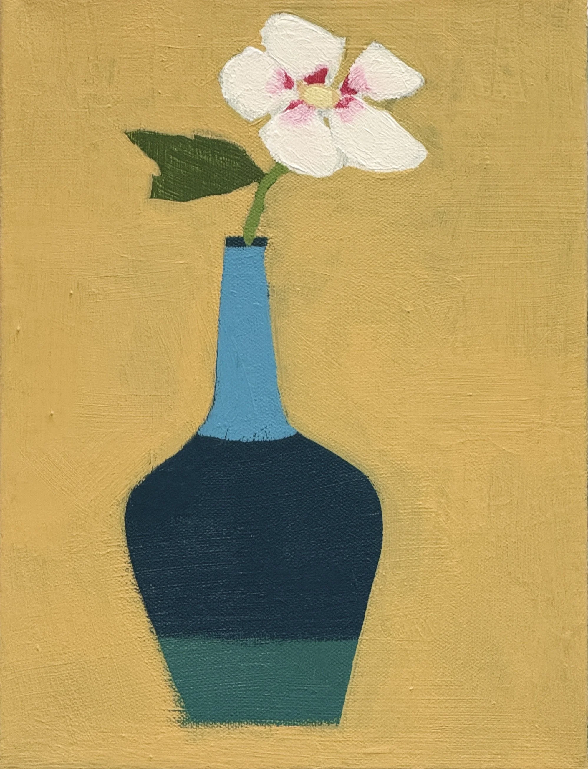 tri-color vessel with rose of sharon, 12x9