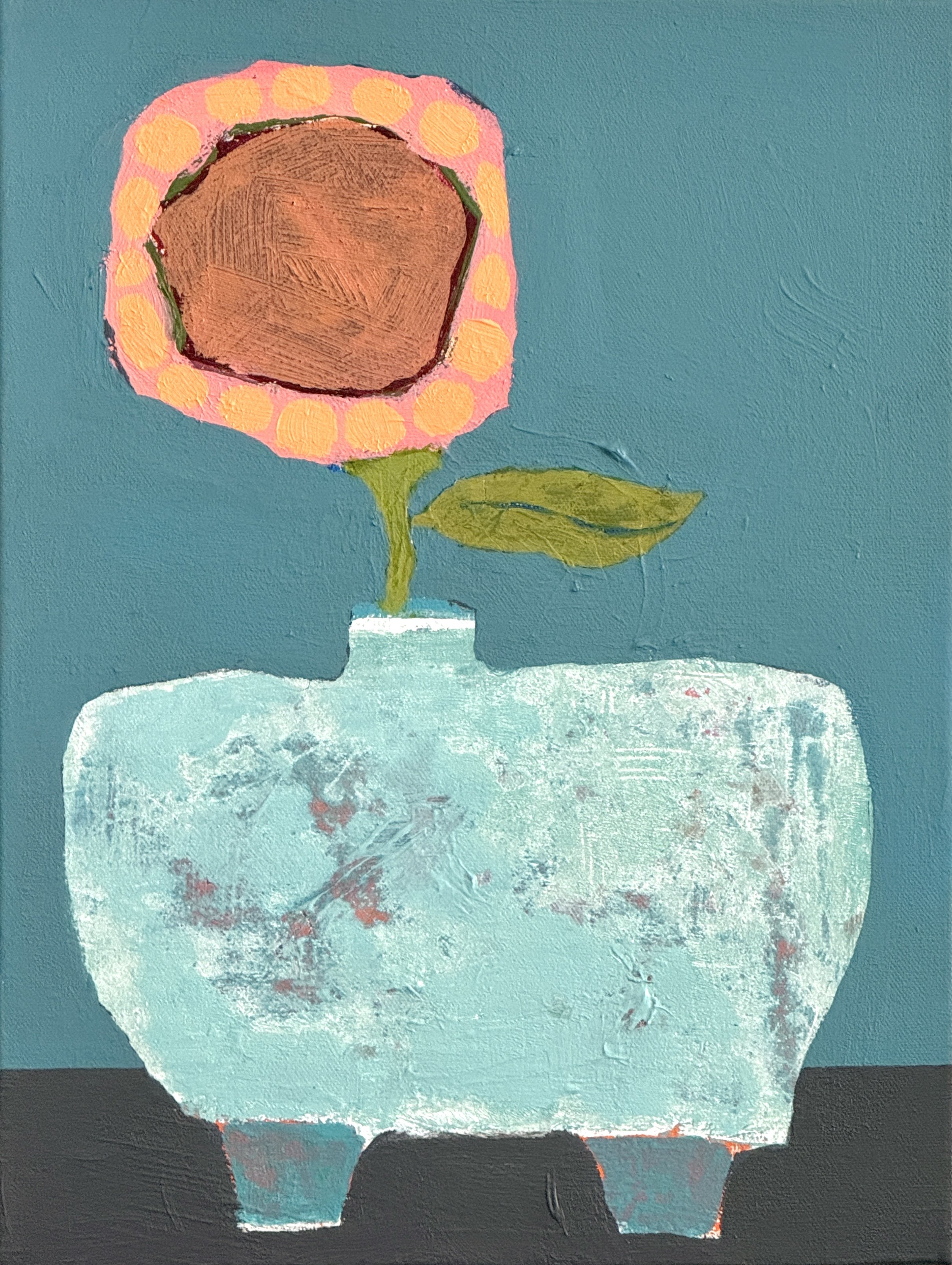 textured vessel with fun floral, 16x12