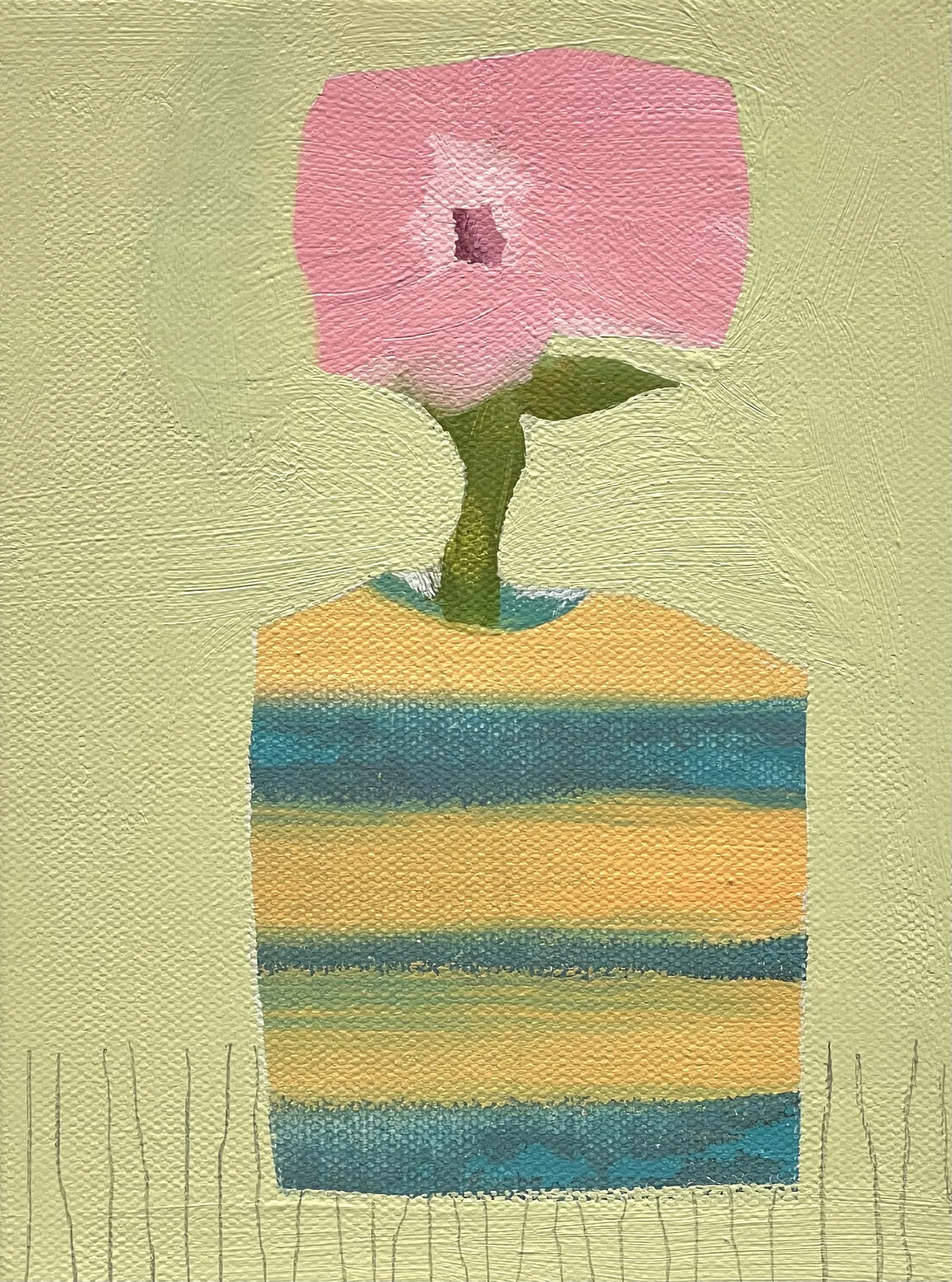striped vessel with pink petunia, 8x6