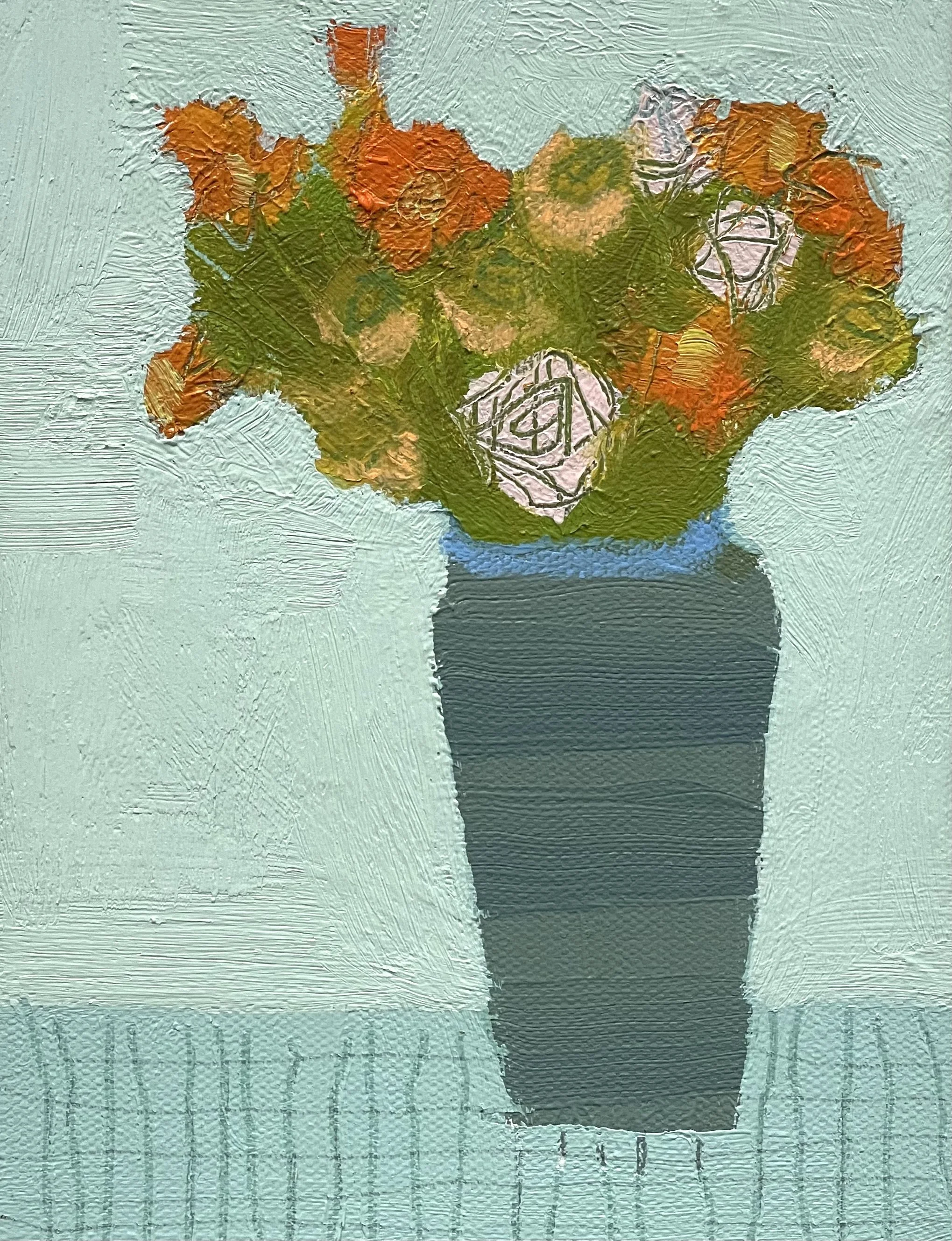 mountain gray vessel with wildflowers, 8x6, (sold)