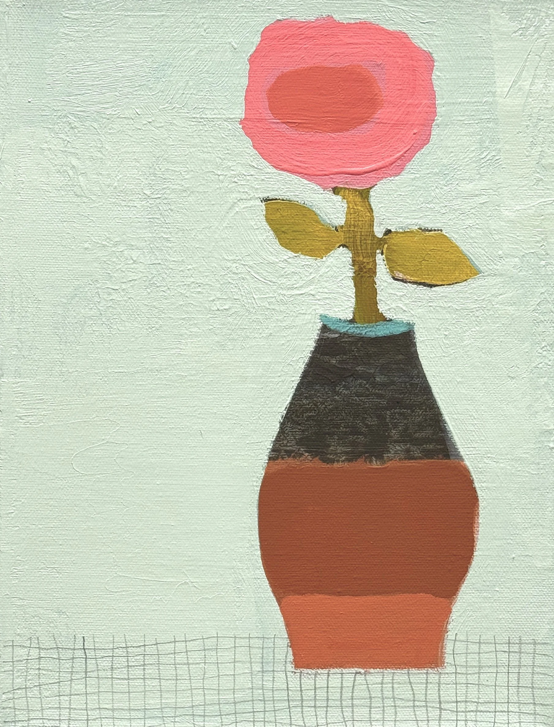 tri colored vessel with pink floral, 12x9