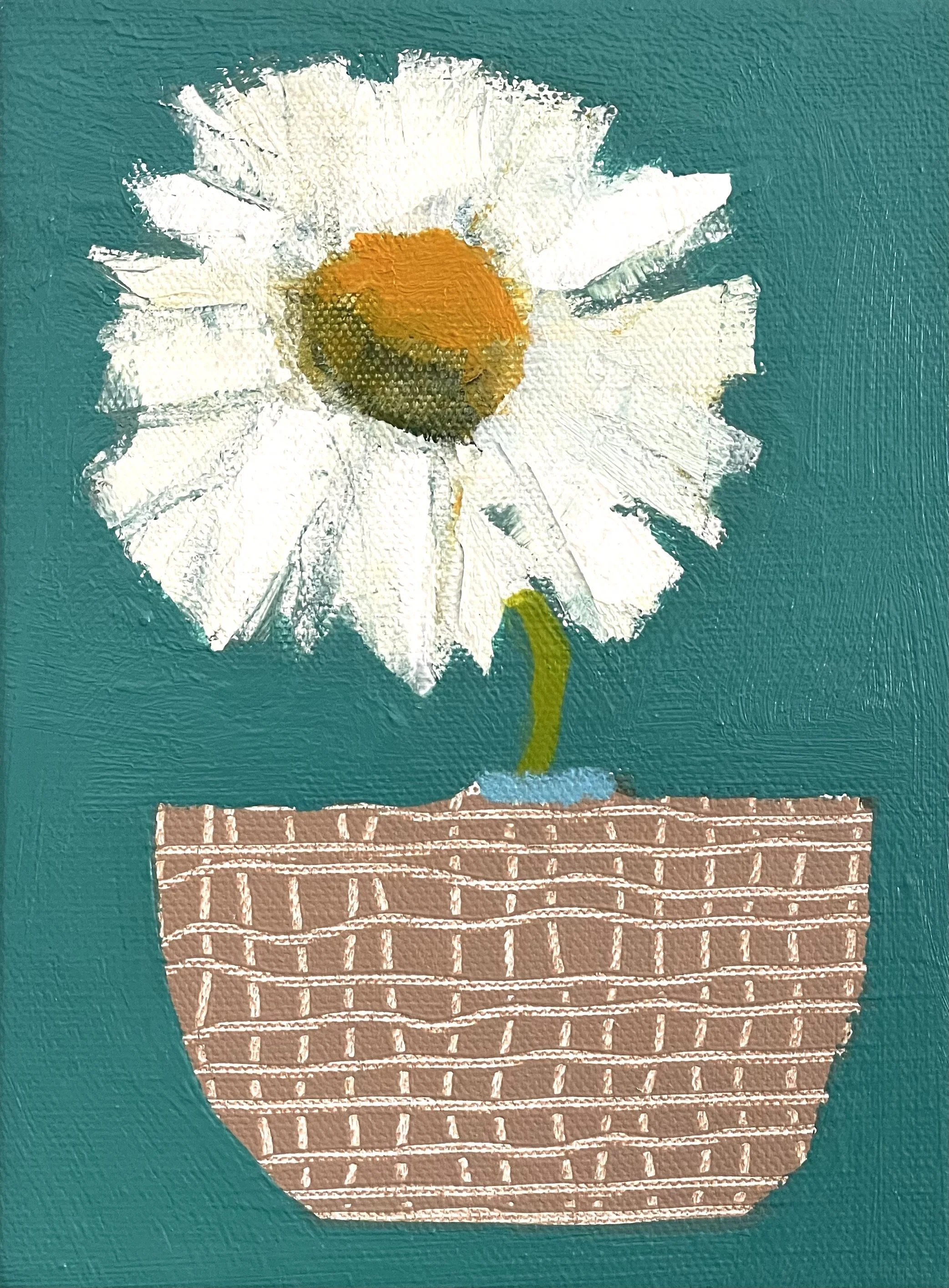 cross hatch vessel with cornflower, 8x6, (sold)