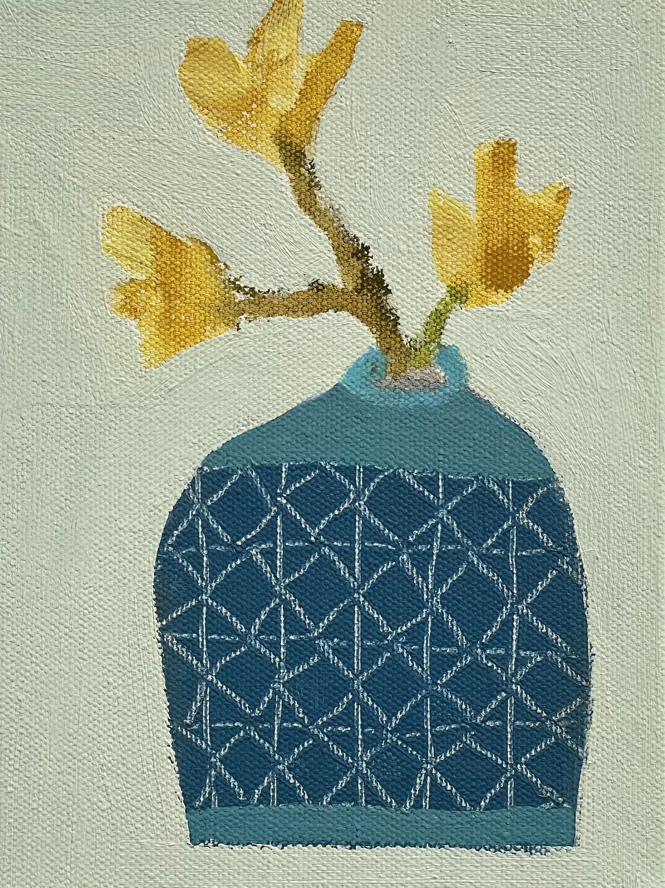 azulejo vessel with yellow floral, 8x6