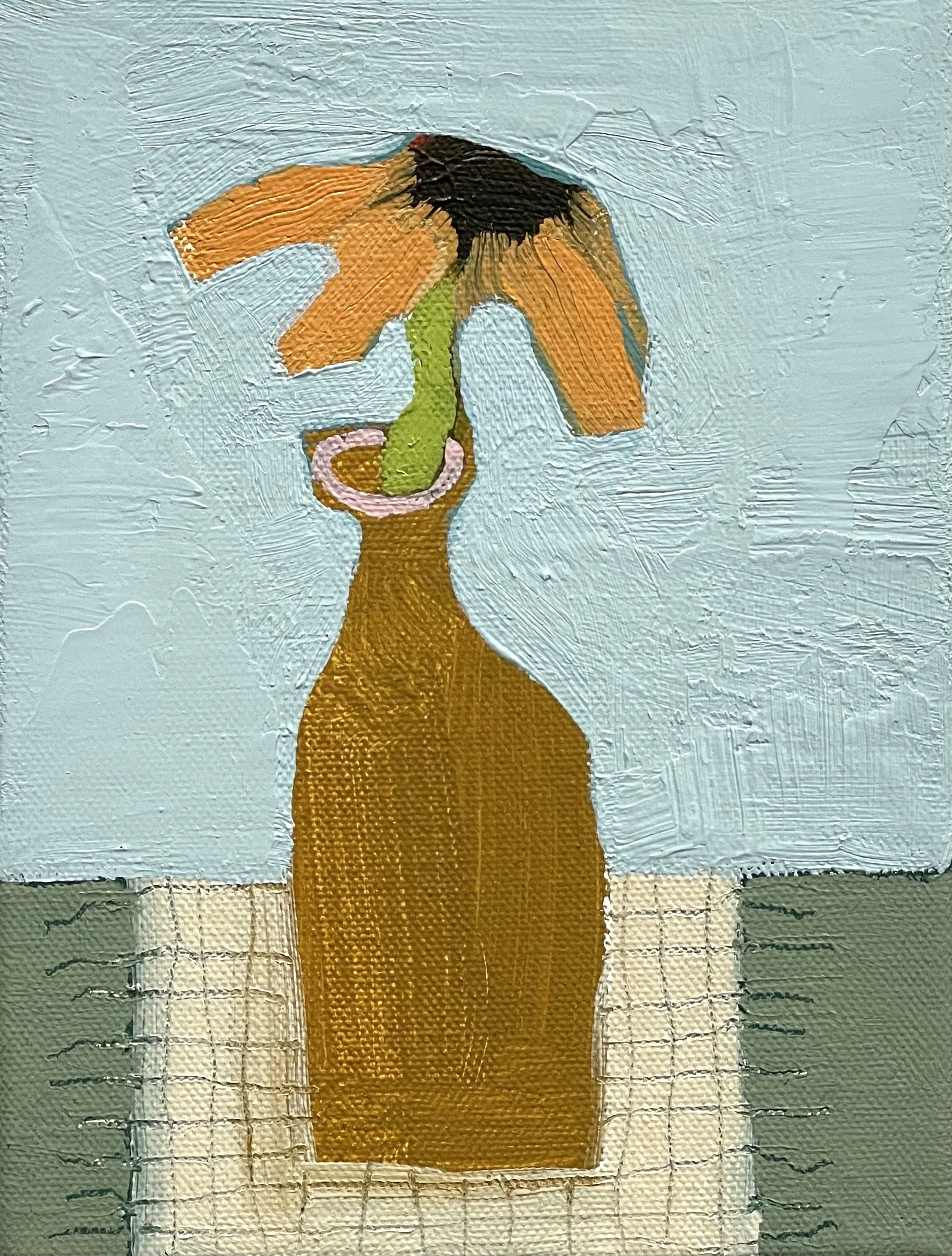 ochre vessel with wildflower, 8x6