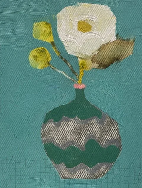 vessel with peony and buds, 8x6  (sold)