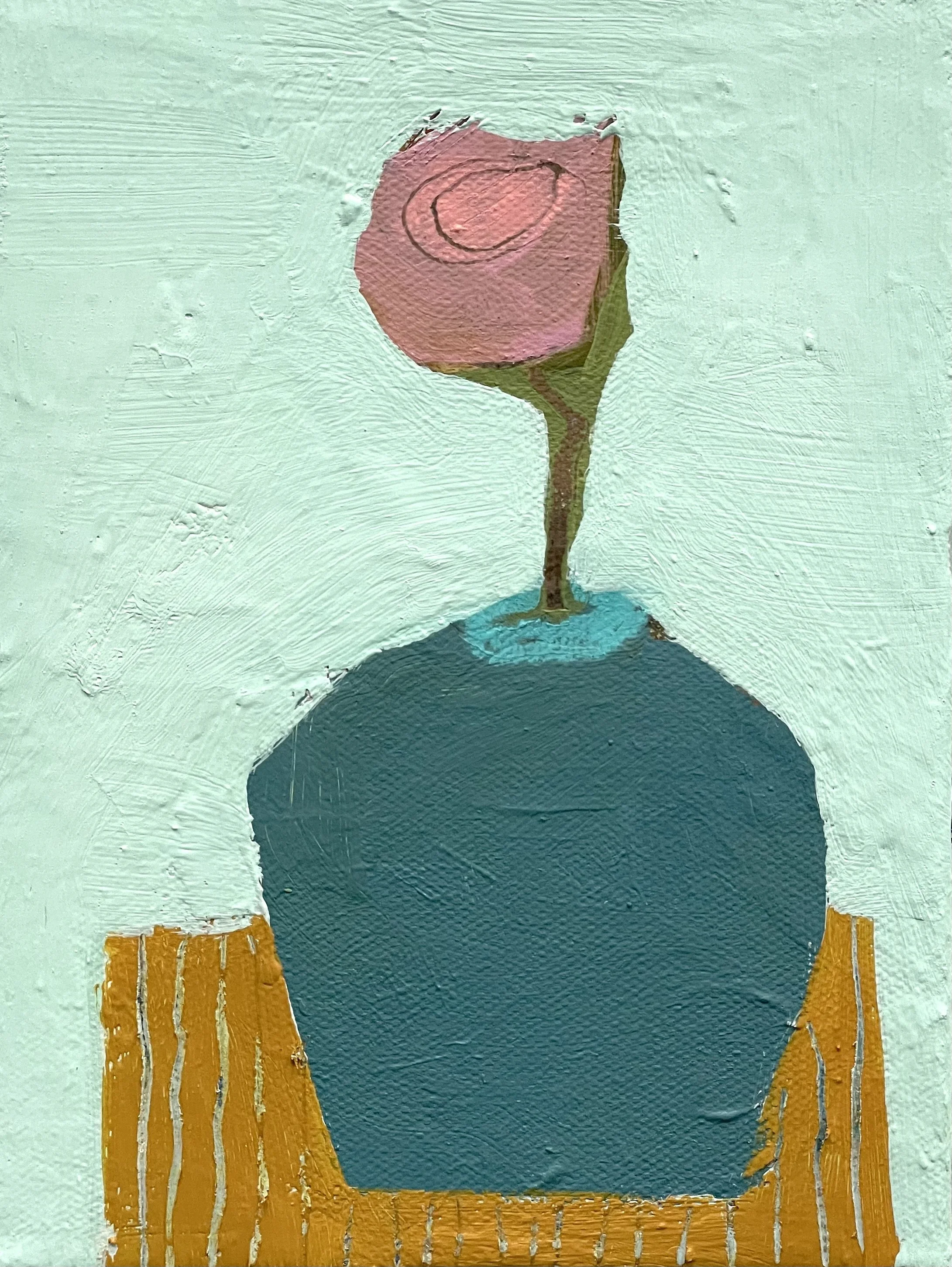 still life on ochre side table, 8x6, (sold)