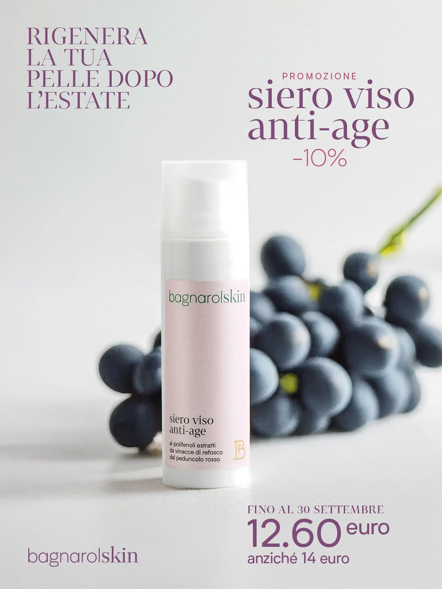 Rigenera la tua pelle dopo l&rsquo;estate: per tutto il mese di settembre il siero viso Bagnarolskin &egrave; in promozione con il 10% di sconto.
Con l&rsquo;arrivo dell&rsquo;autunno la pelle tende a perdere luminosit&agrave; e idratazione. Integrar