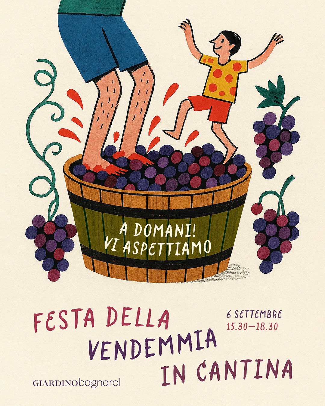 Vi aspettiamo domani per un pomeriggio di vendemmia che profuma di tradizione e sorrisi.

Un&rsquo;esperienza pensata per tutta la famiglia, tra natura, gioco e sapori autentici:
&bull;⁠ Racconti e giochi per i pi&ugrave; piccoli  &bull;⁠ Pigiatura a