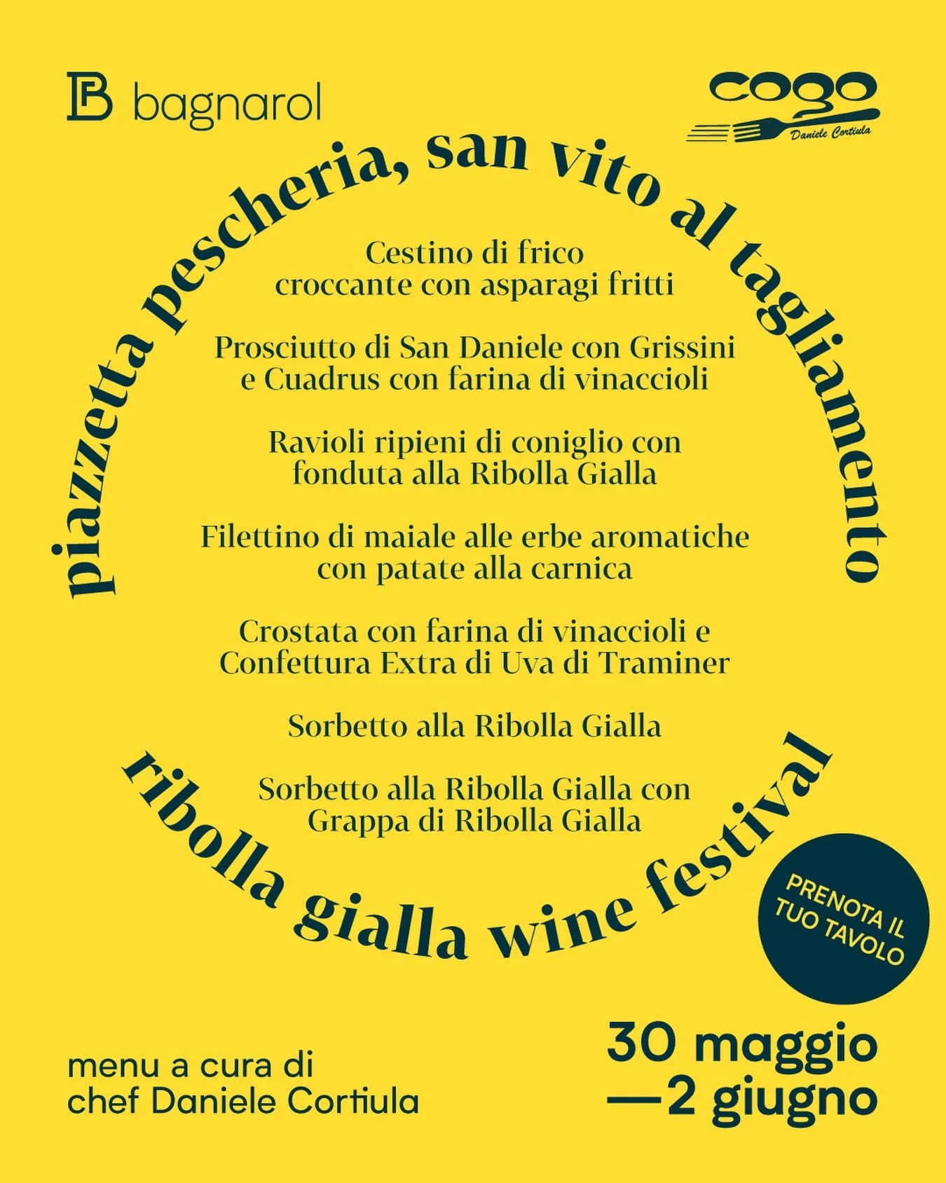 Torniamo in Piazzetta Pescheria a San Vito al Tagliamento per il Ribolla Gialla Wine Festival, dal 30 maggio al 2 giugno.
Con lo chef Daniele Cortiula abbiamo costruito un menu in cui la nostra Ribolla Gialla &egrave; protagonista &mdash; nel piatto 