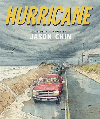 Hurricane by Jason Chin (2025)
Hurricane follows a community on Hatteras Island as they prepare for a powerful hurricane while meteorologists and storm-chasing pilots track the storm’s path. The book alternates between scenes of scientific monitoring