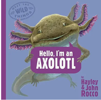 Hello, I'm an Axolotl (Meet the Wild Things, Book 4) by Hayley Rocco, Illustrations by John Rocco

The axolotl is a sparkling, limb-regrowing amphibian with some truly amazing superpowers. Hello, I'm an Axolotl is told with kid-friendly facts and liv
