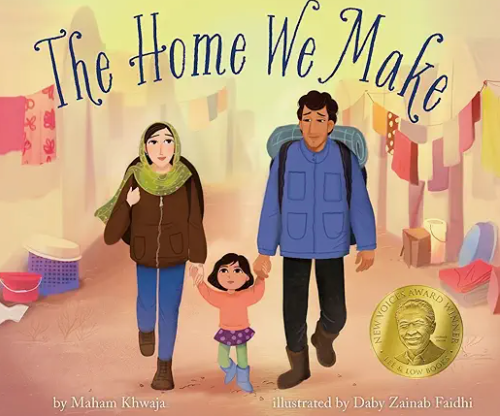 The Home We Make by Maham Khwaja, illustrated by Daby Zainab Faidhi. This poignant story follows a young refugee girl as her family flees violence and seeks safety across land and sea. As she gathers memories and emotions from their past, she learns 