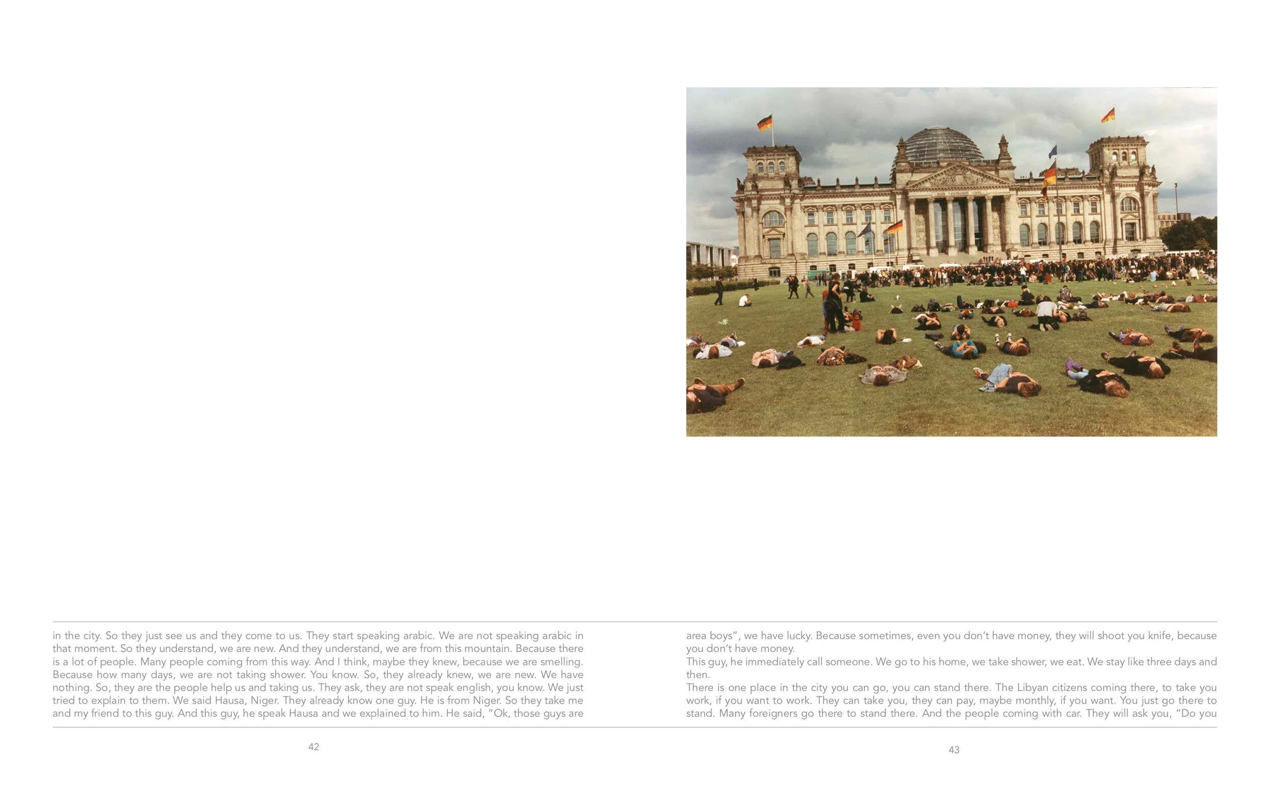 NIEMANDSLAND monograph, including a report by Nasir Khalid, with a foreword by Jenny Erpenbeck