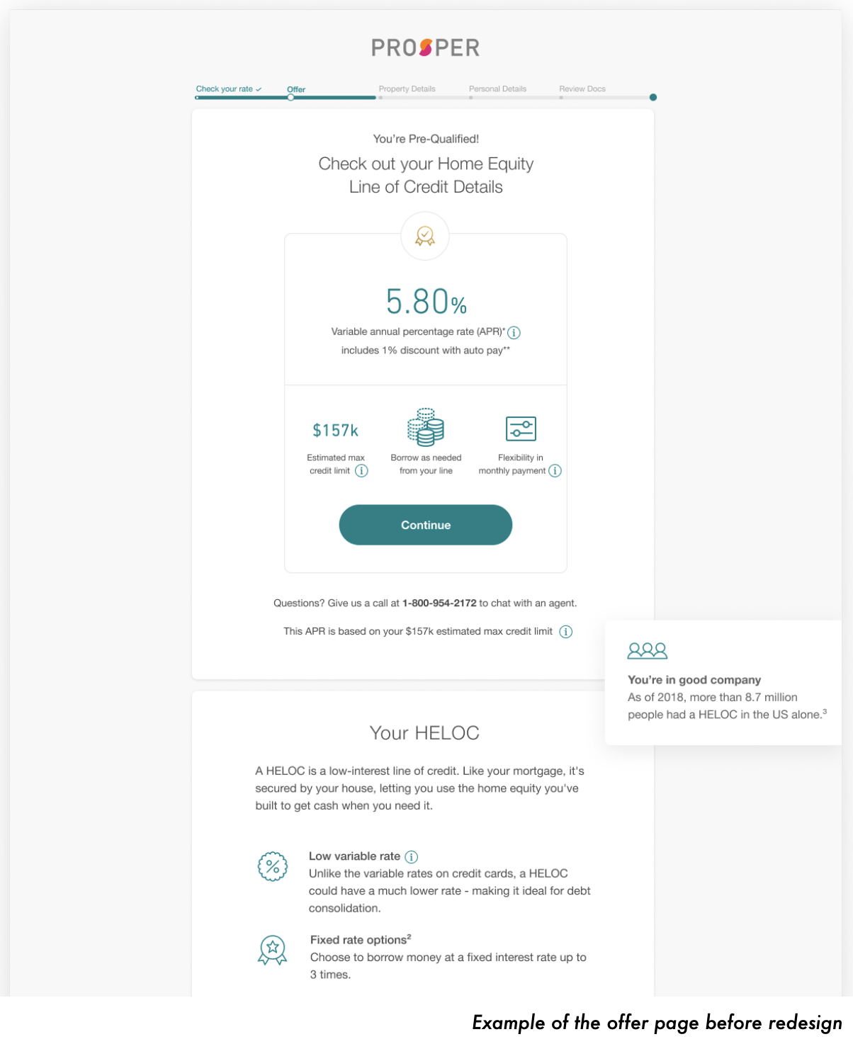 HELOC landing page before my redesign.