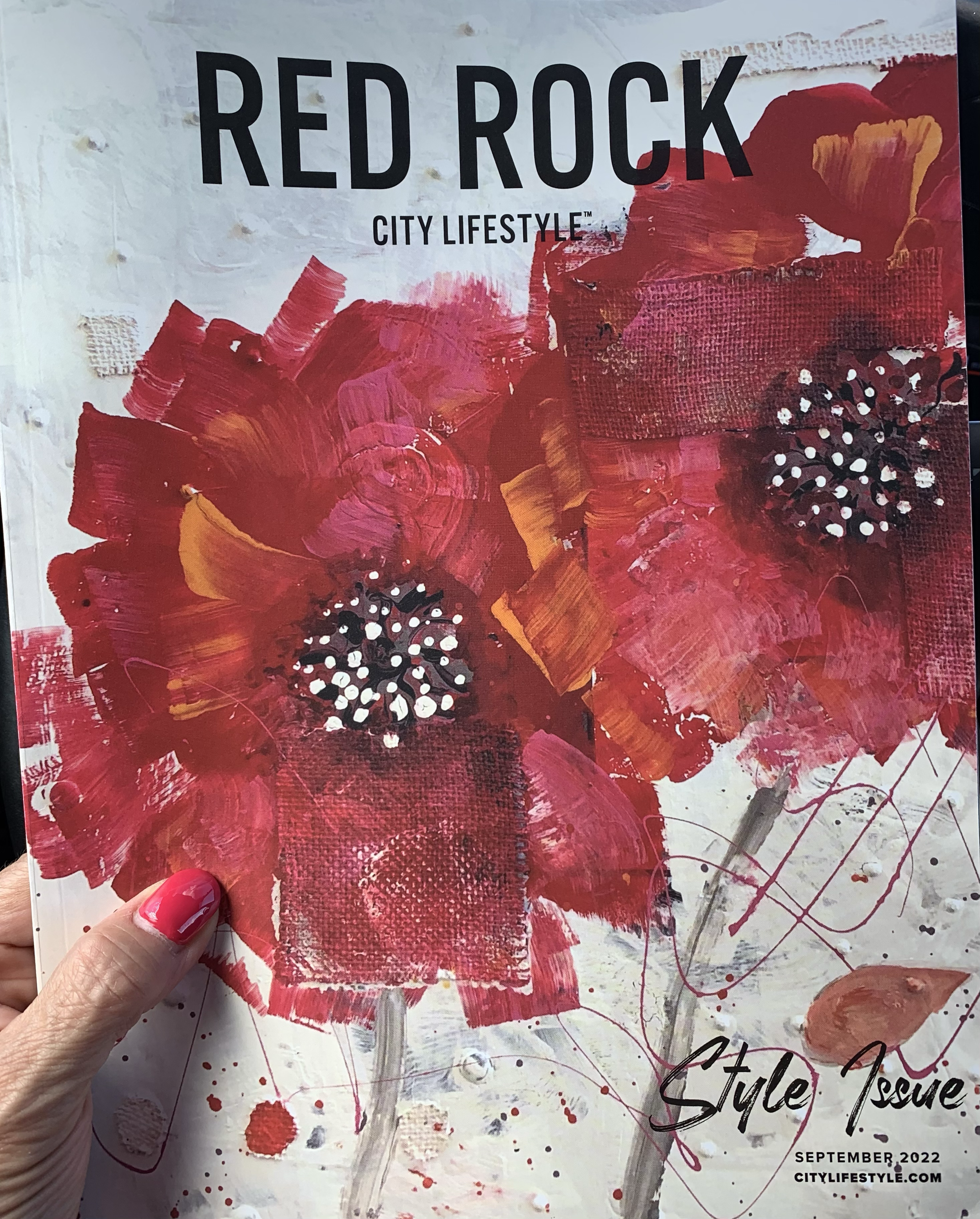 Cover of the September 2022 issue of City Lifestyle magazine featuring abstract red floral artwork with black text. The title reads "Red Rock" and the subtitle says "City Lifestyle."