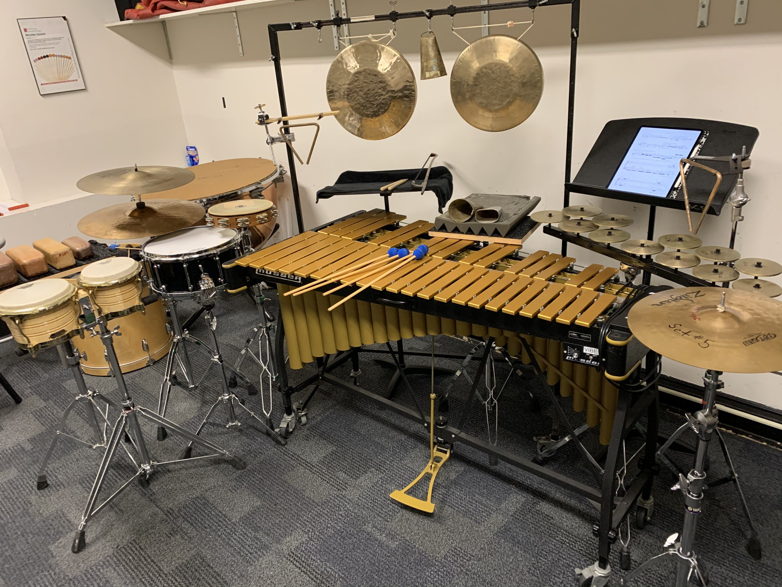 the setup of "New Geometry" by Katherine Balch, Manhattan School of Music, 2019