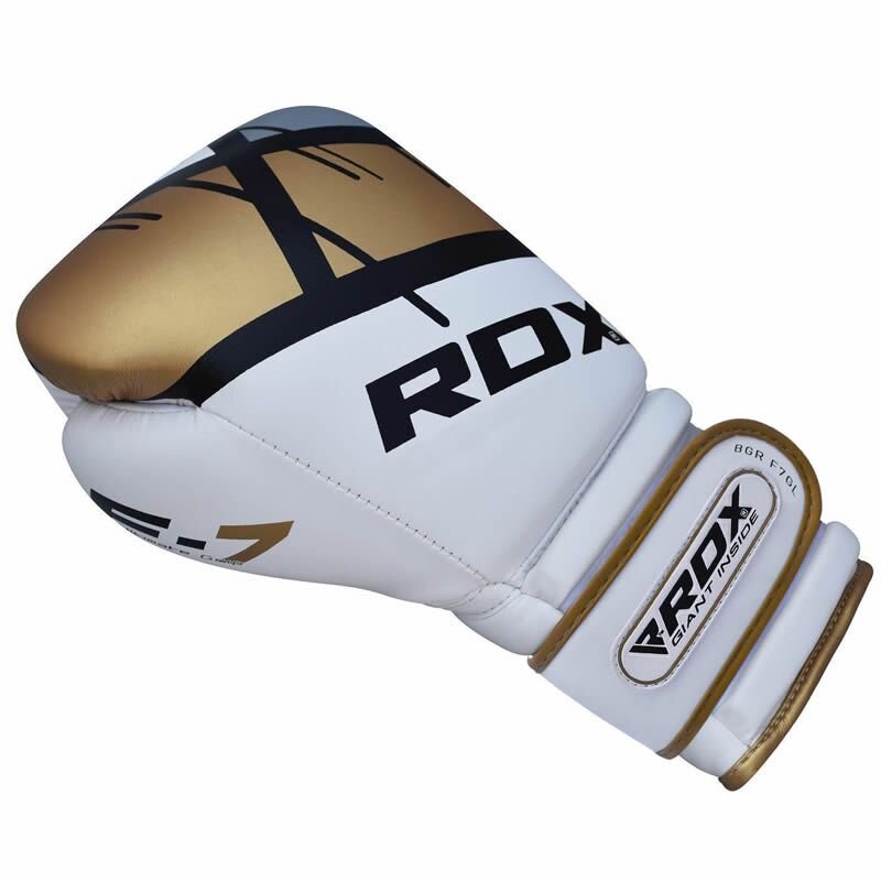RDX F7 Ego Golden 14oz Boxing Training Gloves White Hook & Loop Men & Women 