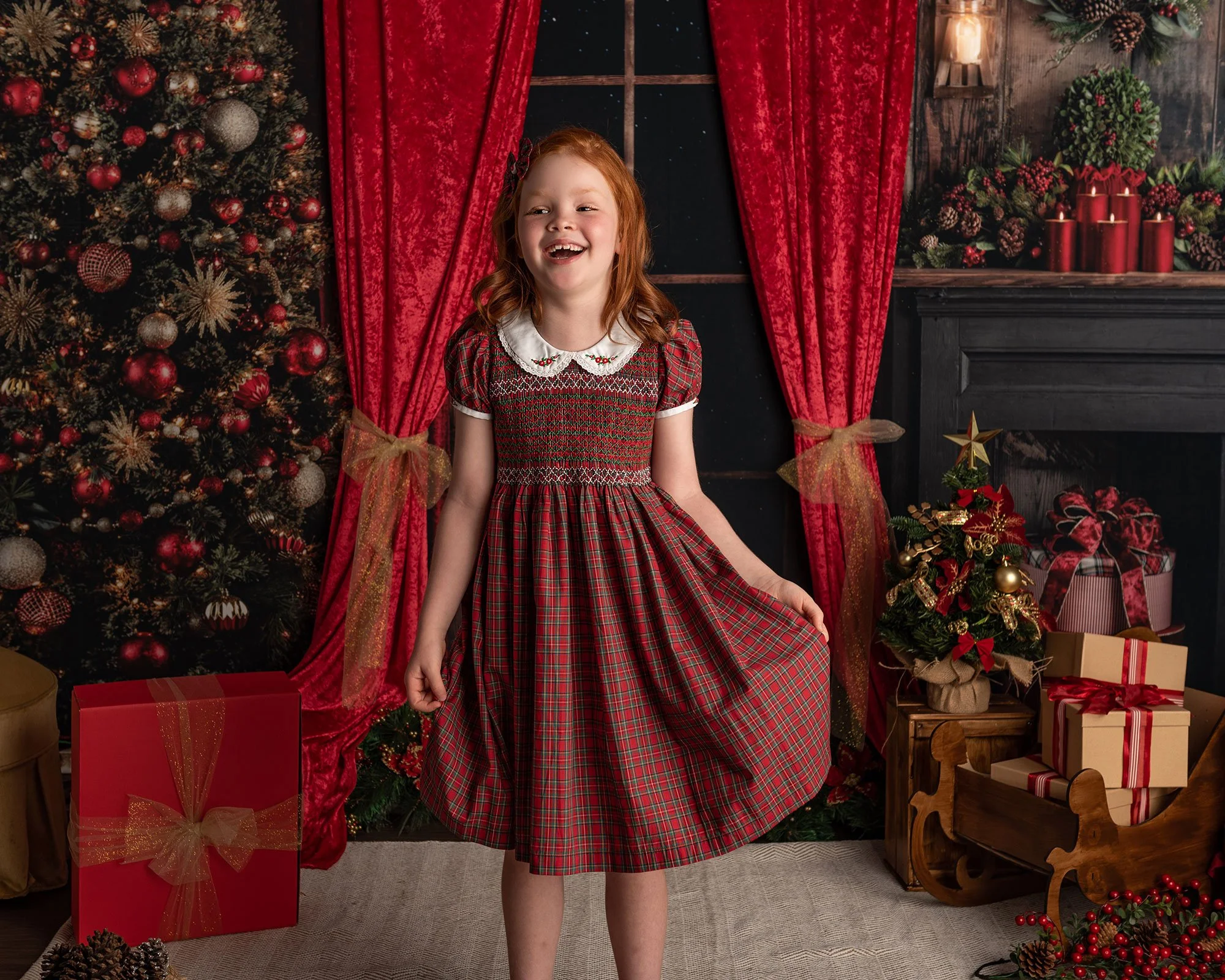 Christmas smocked dress little girl Dot & Mila