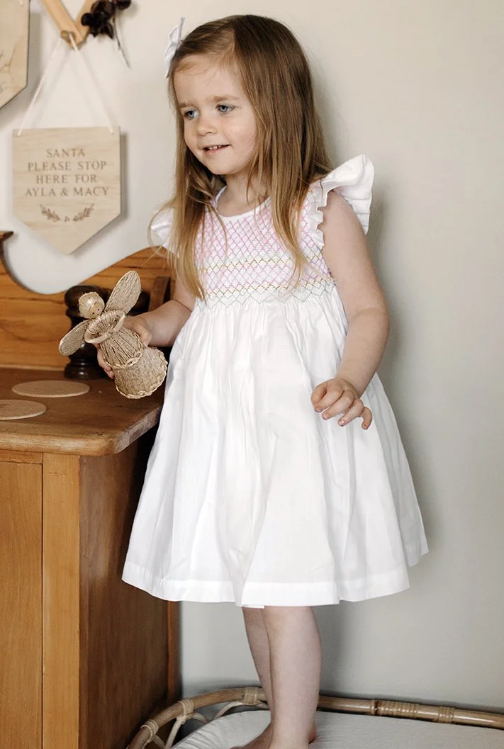 Shop local handmade unique smocked dress toddler Australia Princess Kate Charlotte dress sash