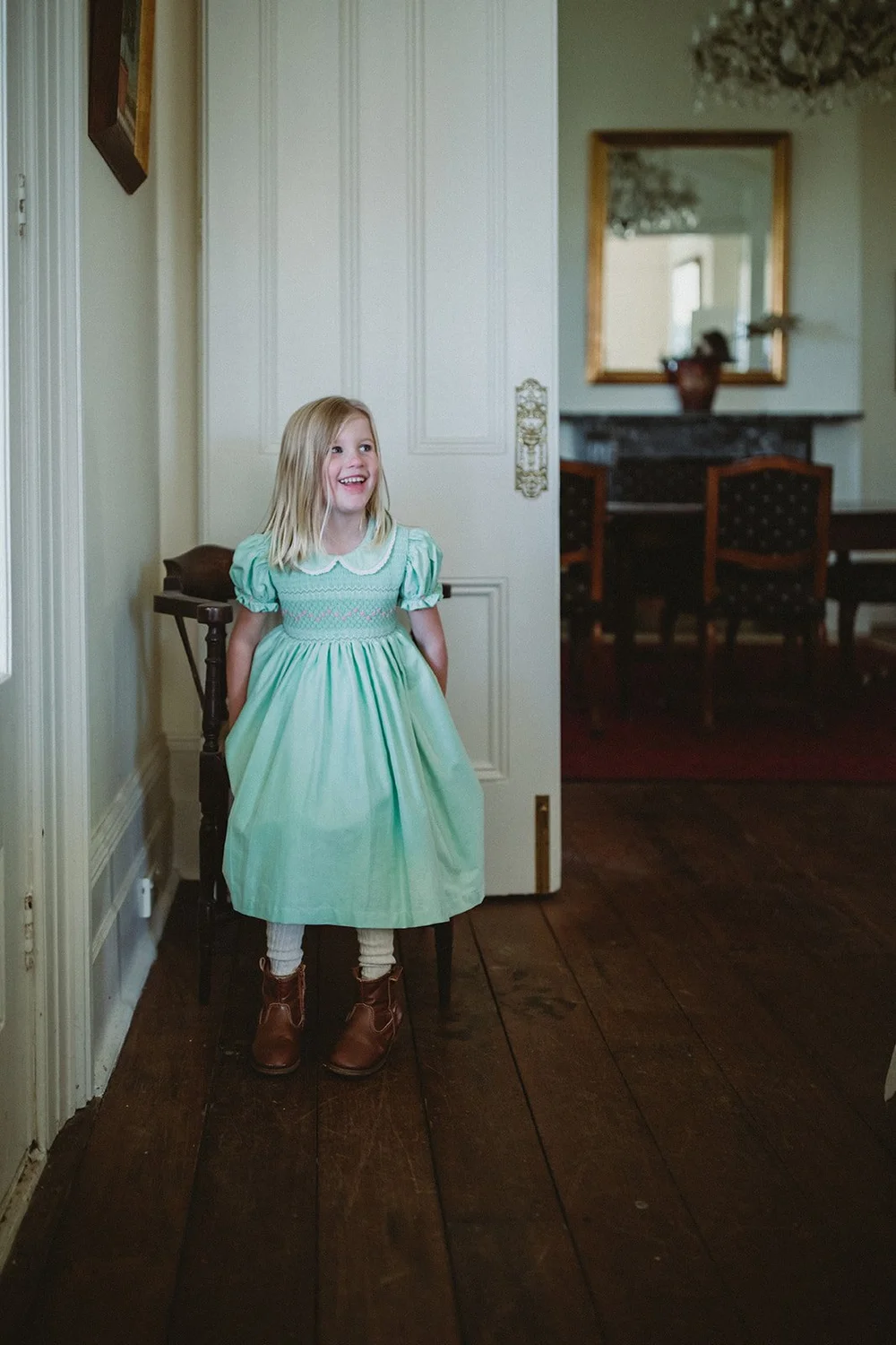 Elizabeth smocked dress Hand-smocked girls dresses Dot Mila