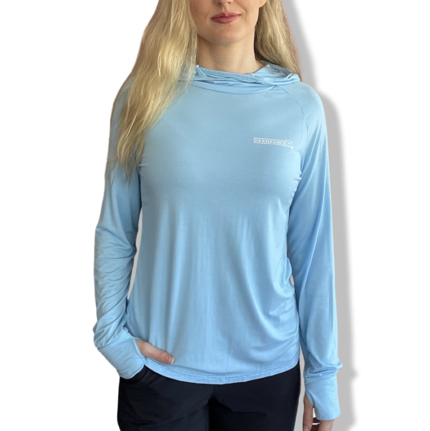 Women's Hooded Fishing Shirt with Face Mask, thumb holes