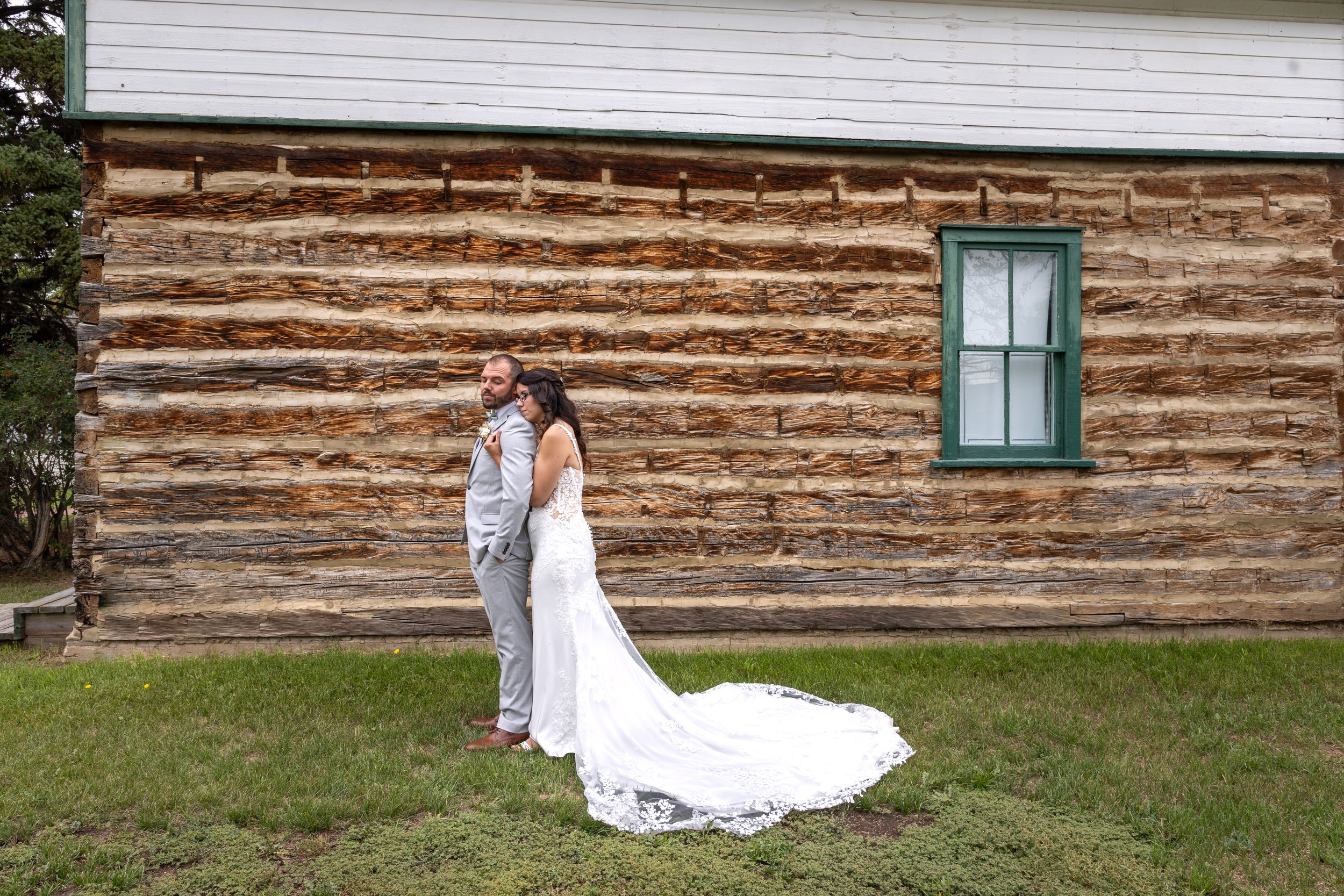 Newlyweds posing for timeless wedding portraits in Edmonton
