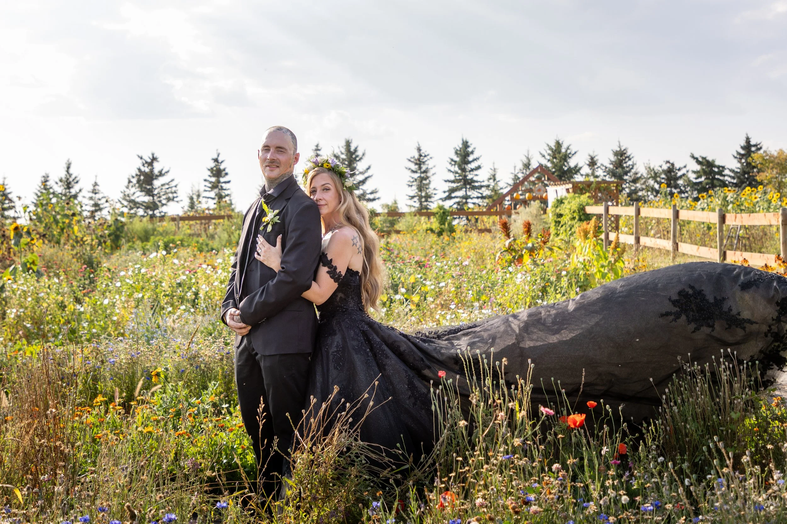Newlyweds posing for timeless wedding portraits in Edmonton