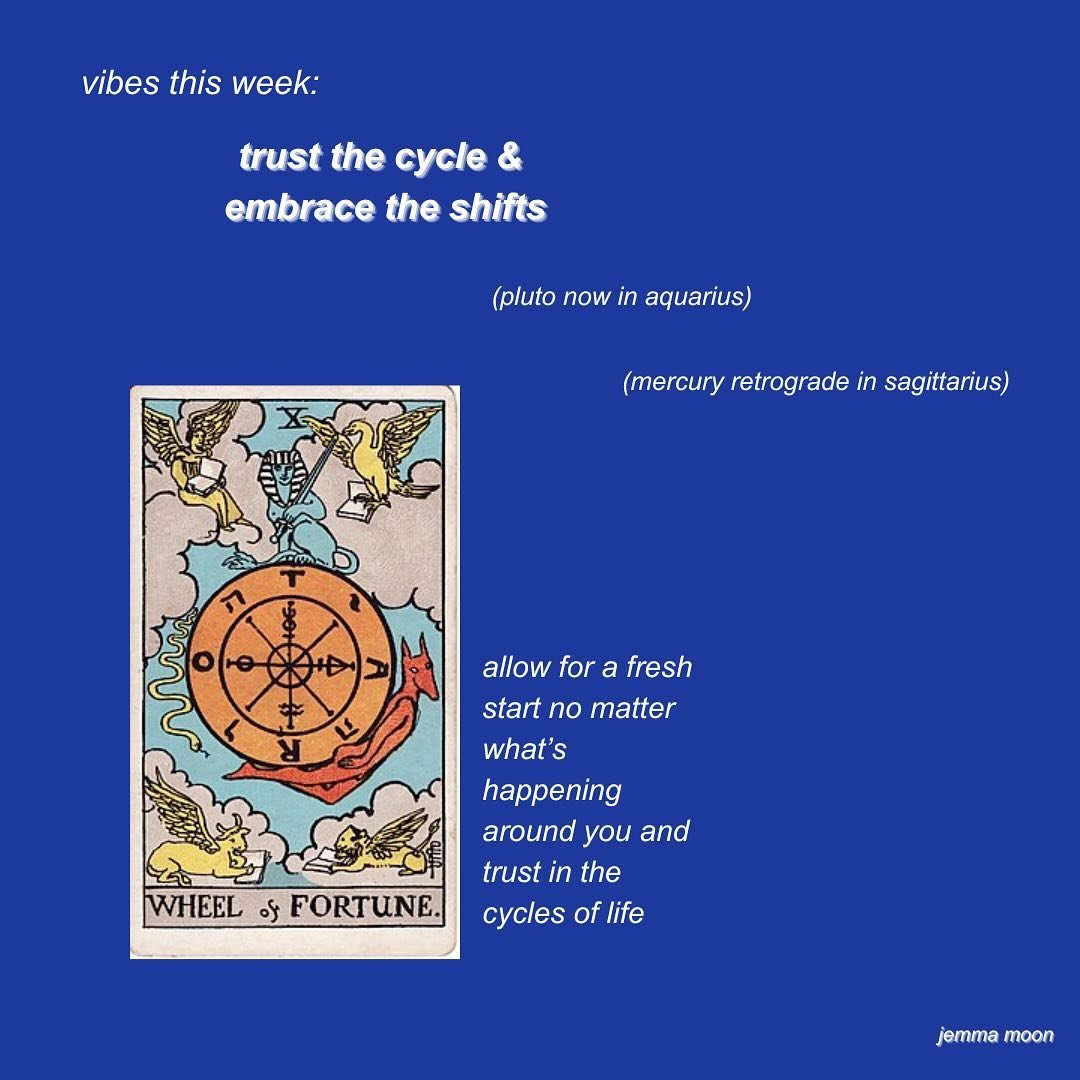 Missed last week (woops) cos that Full Moon had me spiralling! Wheel of Fortune shows up as a reminder that life moves in cycles&hellip;sometimes things fall apart to make way for something new, and other times we ride high. We&rsquo;ve had the start