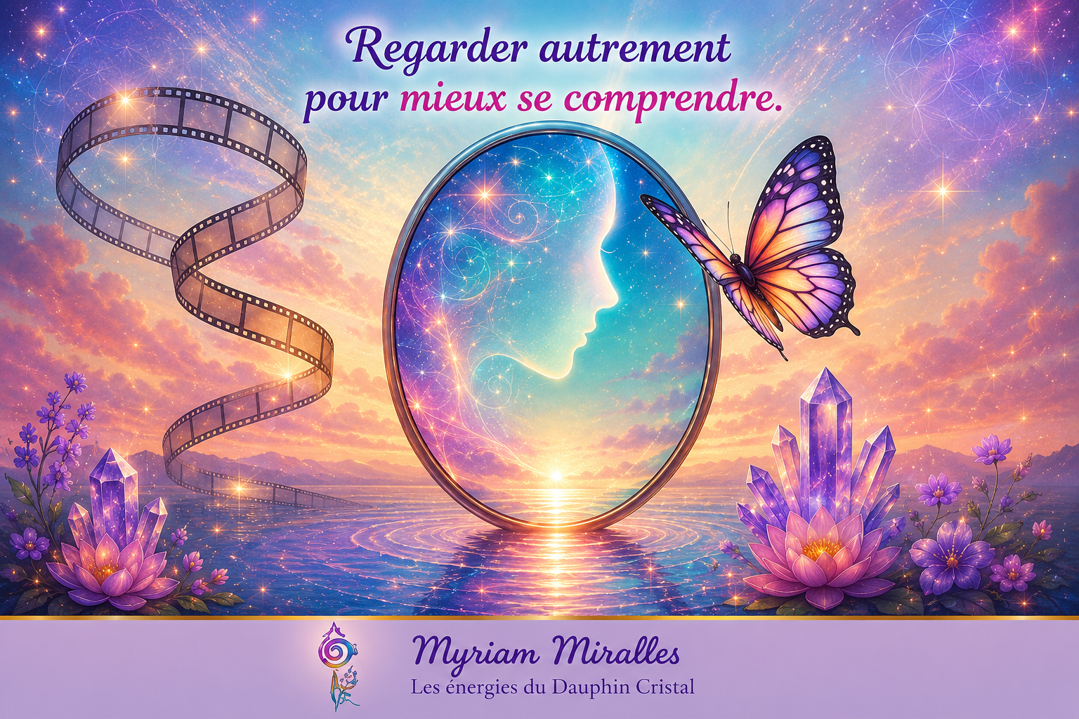 Illustration originale créée pour la série éditoriale « Le cinéma comme miroir de conscience ». Ce visuel symbolise la connaissance de soi, l'introspection, la transformation intérieure et le regard porté sur nos émotions à travers les films.
