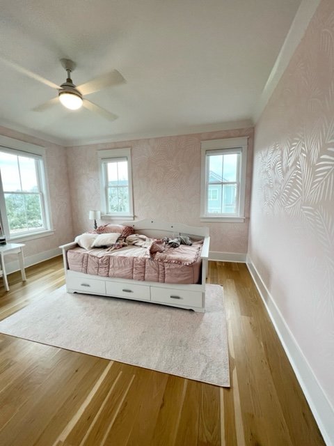White on Pink Loose Palms Bedroom