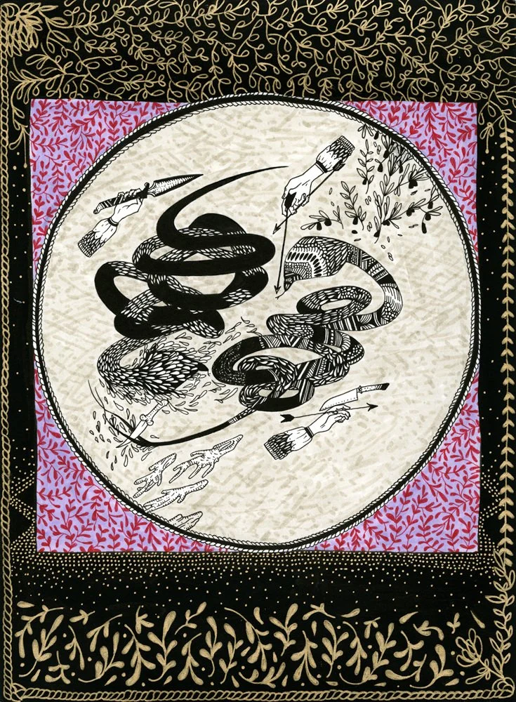 THE FINAL EXCHANGE IS FOREVER FLUID WITH YOU 
Ink on 140 lbs hot press paper
9" x 12"
2013